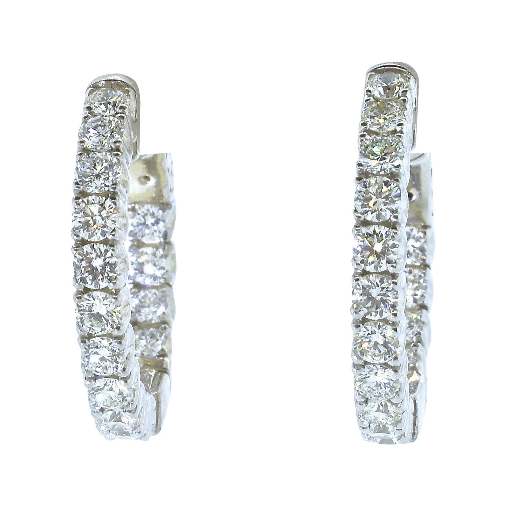 18K and Diamond Hoop Style White Gold Earrings