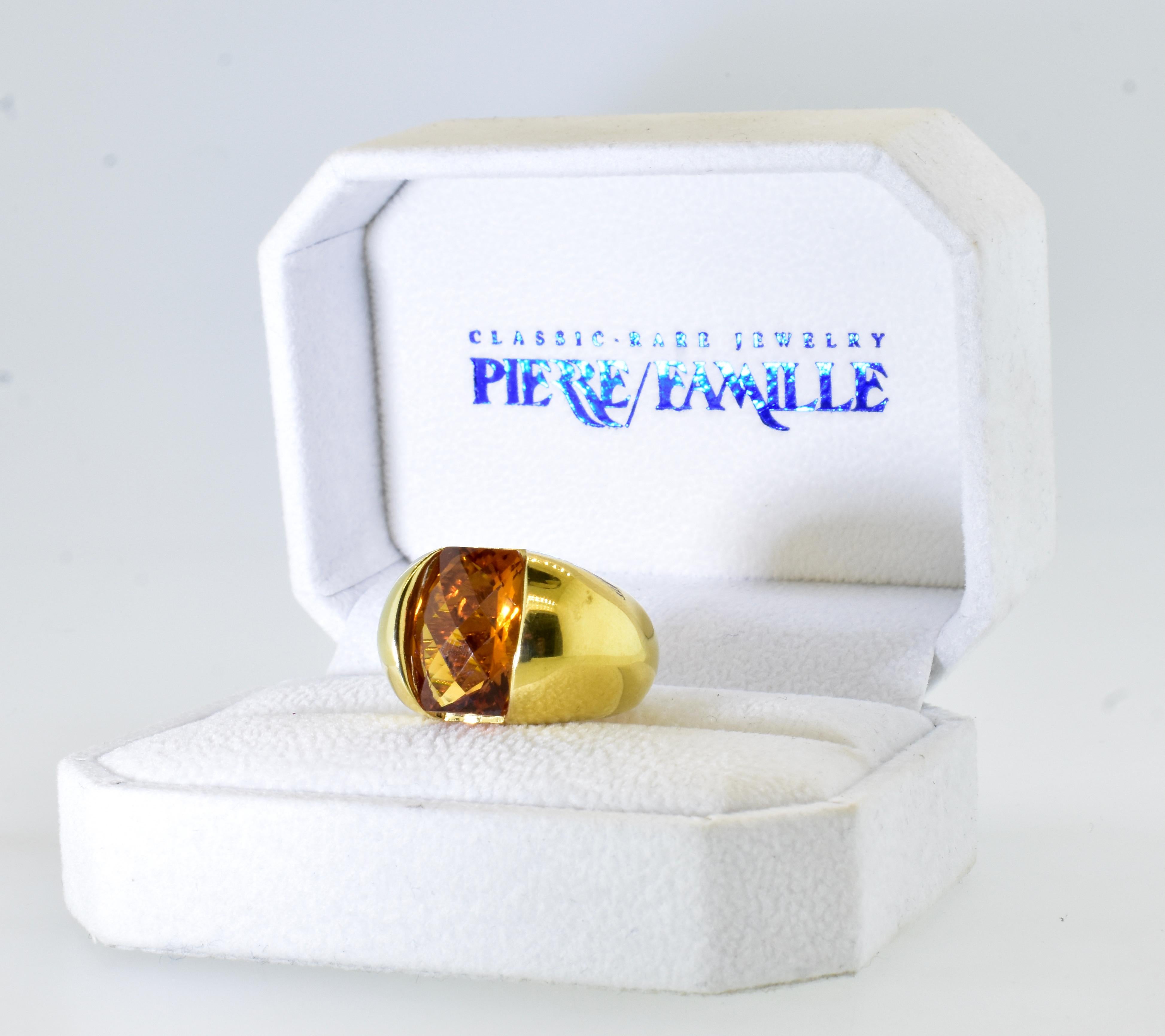 Taille rose Bague grande et audacieuse en or jaune 18 carats et citrine Madeira de taille fantaisie, par Aqua