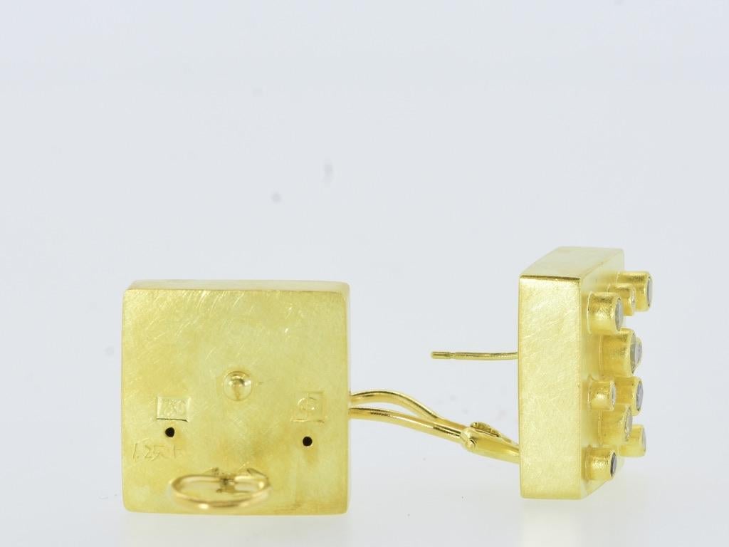 Women's or Men's 18K and Fancy Diamond Vintage Modernist Earrings by Erich Zimmerman, c. 2000.