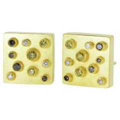 18K and Fancy Diamond Vintage Modernist Earrings by Erich Zimmerman, c. 2000.