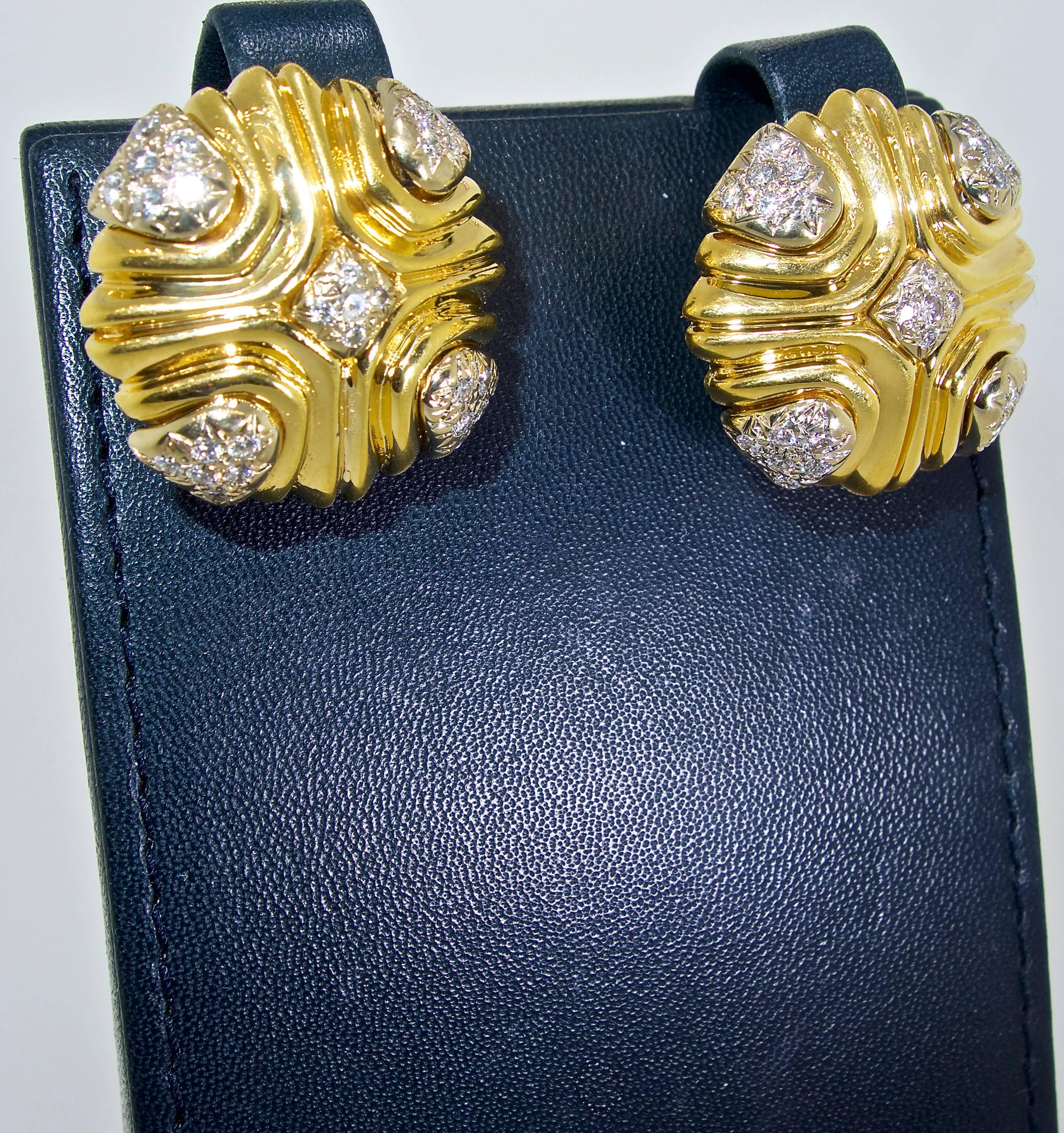 Contemporary 18 Karat and Fine Diamond Large Earrings