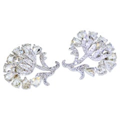 18K and Fine White Diamond Floral Motif Earrings