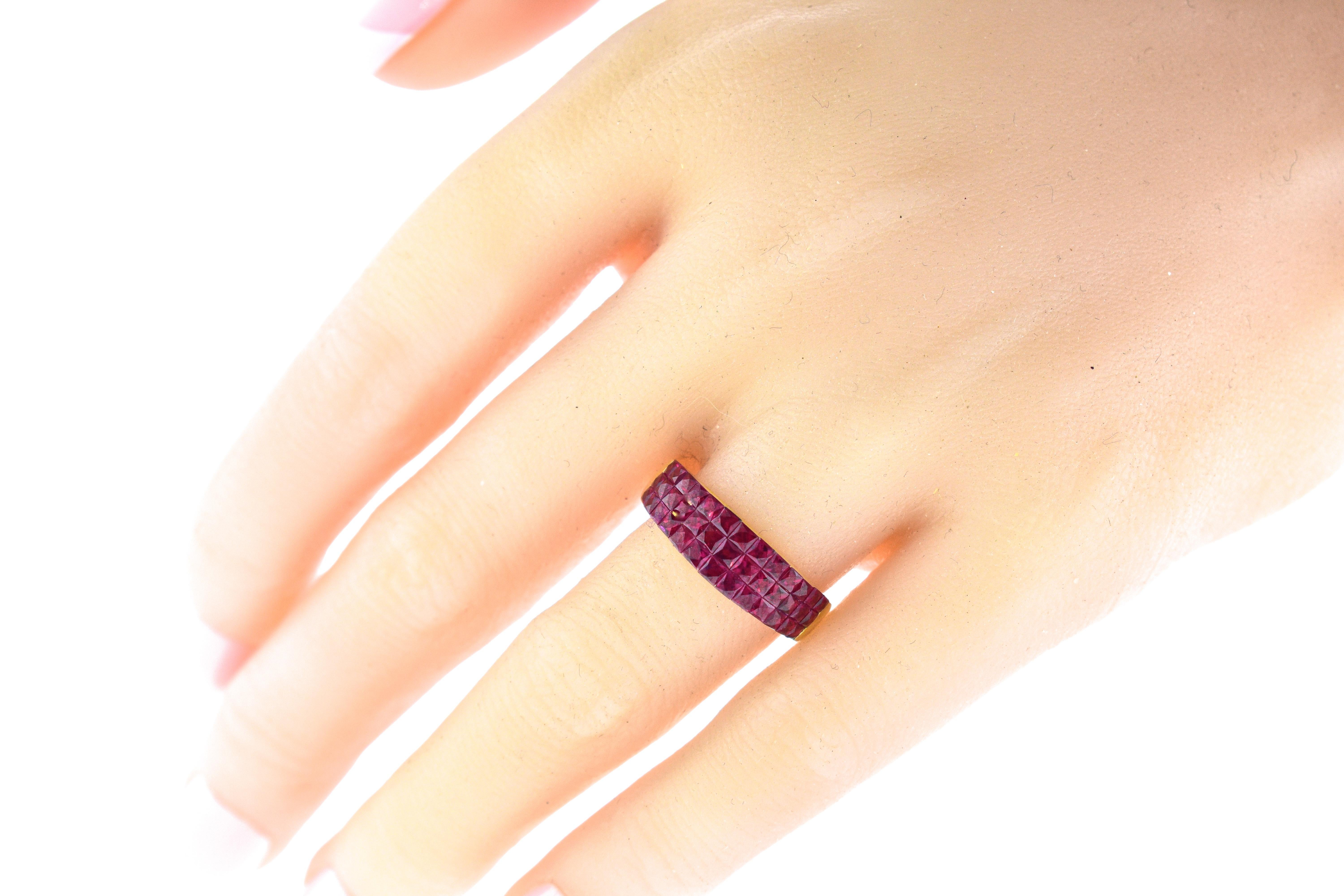 18K and Invisibly Set Natural Fancy Cut Ruby Ring 1