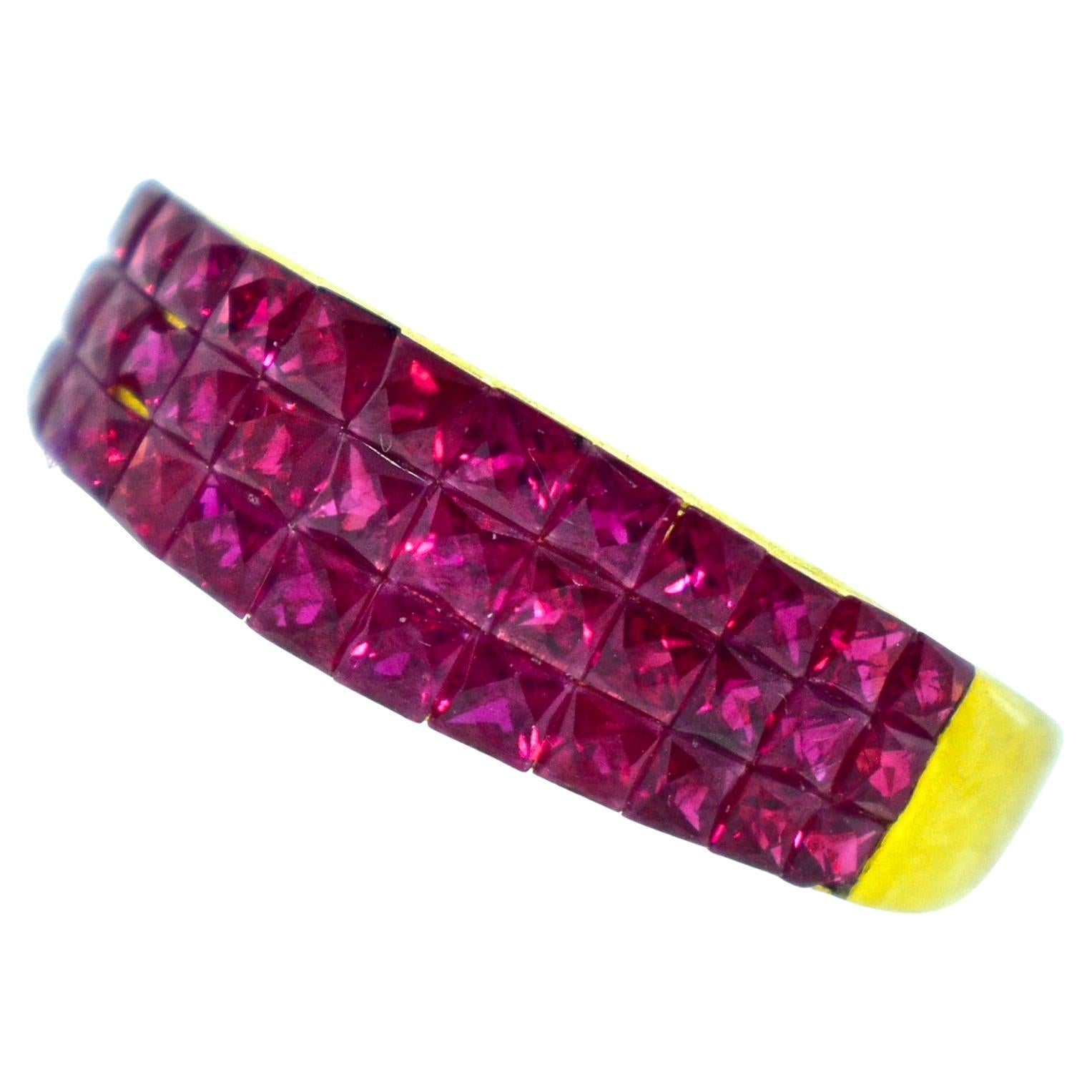 18K and Invisibly Set Natural Fancy Cut Ruby Ring