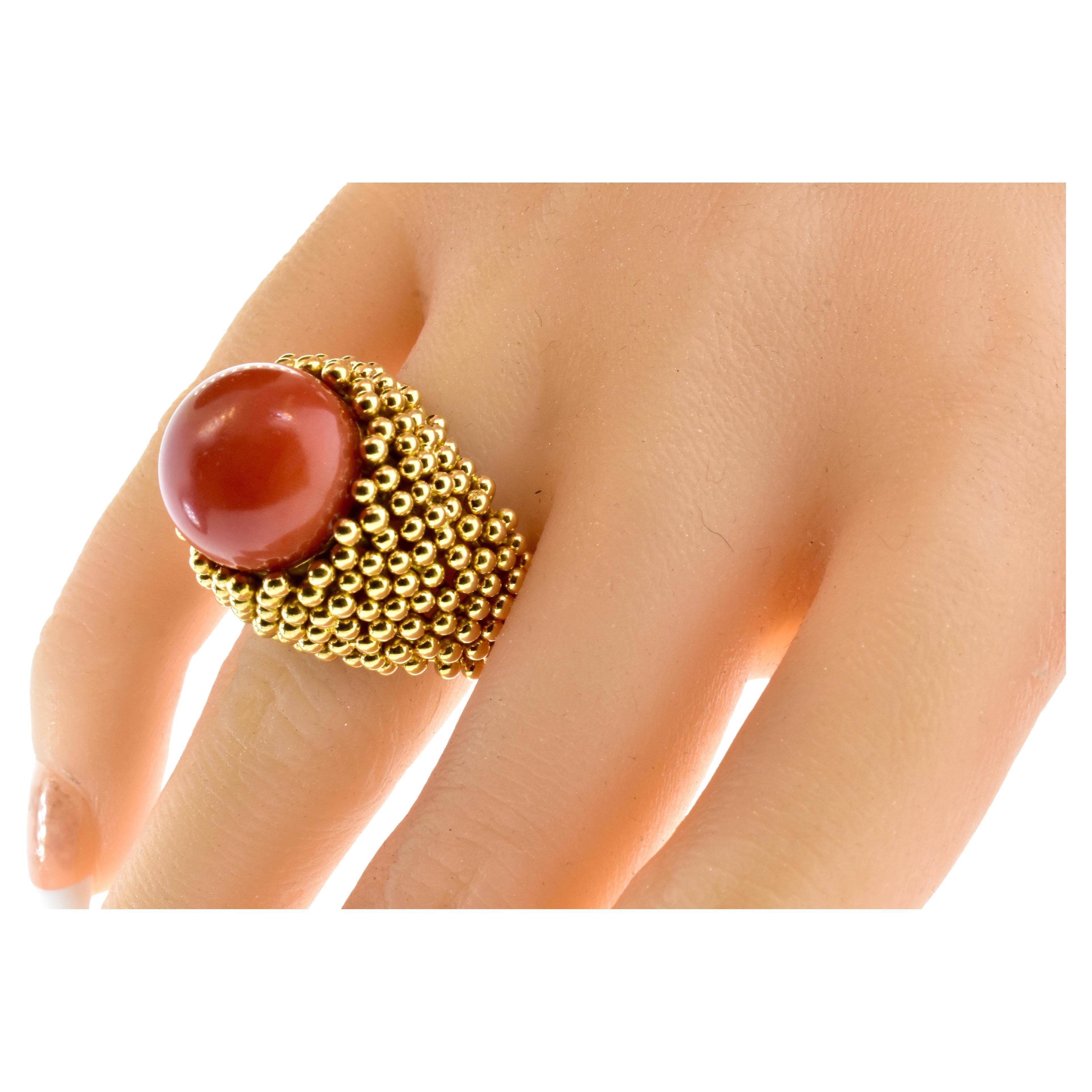 18K and Ox Blood Red Natural Coral Large and Bold Vintage Ring, Circa 1960