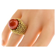 18K and Ox Blood Red Natural Coral Large and Bold Vintage Ring, Circa 1960