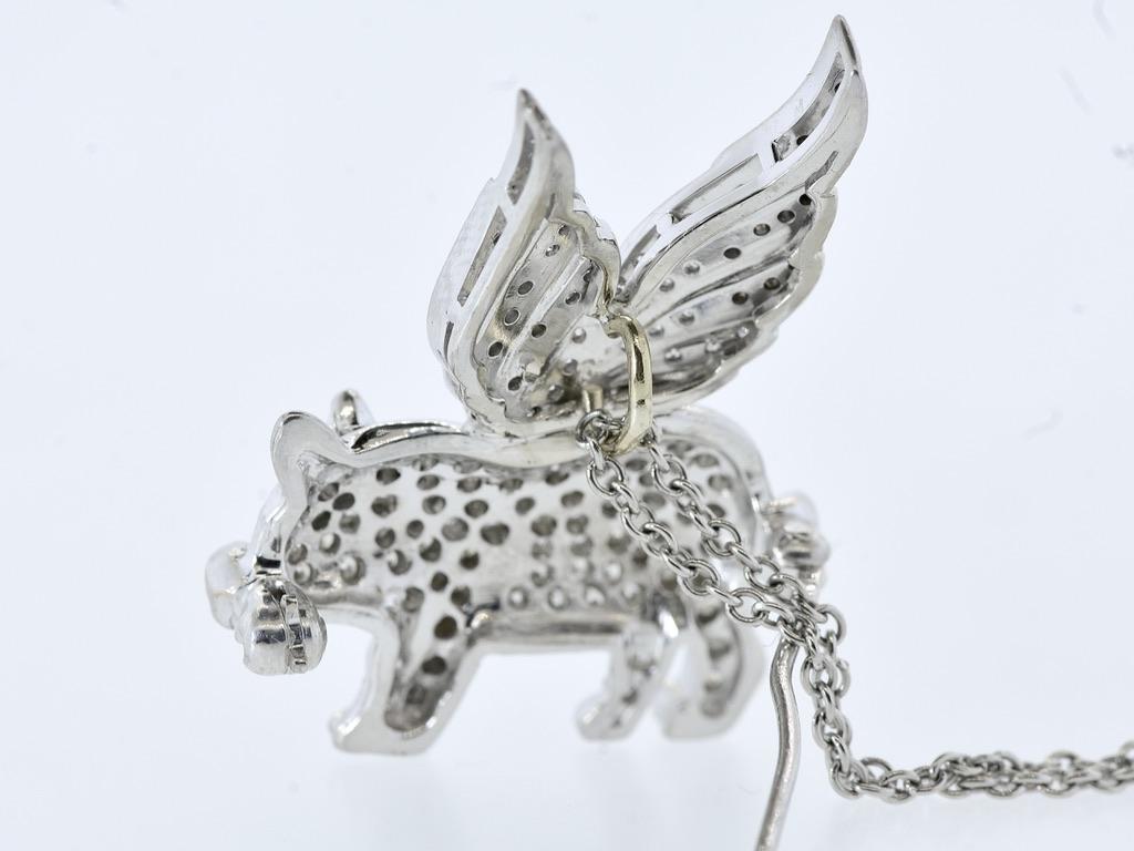 18K and Pave set Fine Diamond Pendant/Pin of a Flying Pig. 4