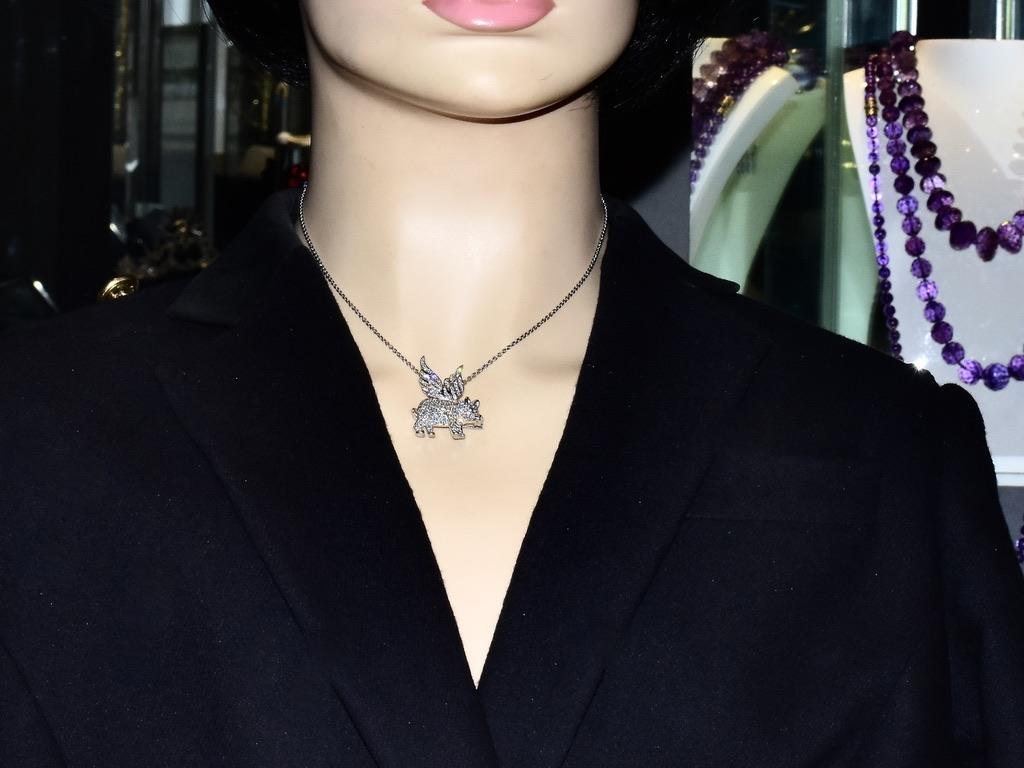 18K and Pave set Fine Diamond Pendant/Pin of a Flying Pig. 1