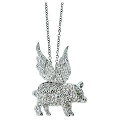 18K and Pave set Fine Diamond Pendant/Pin of a Flying Pig.