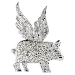 18K and Pave set Fine Diamond Pendant/Pin of a Flying Pig.