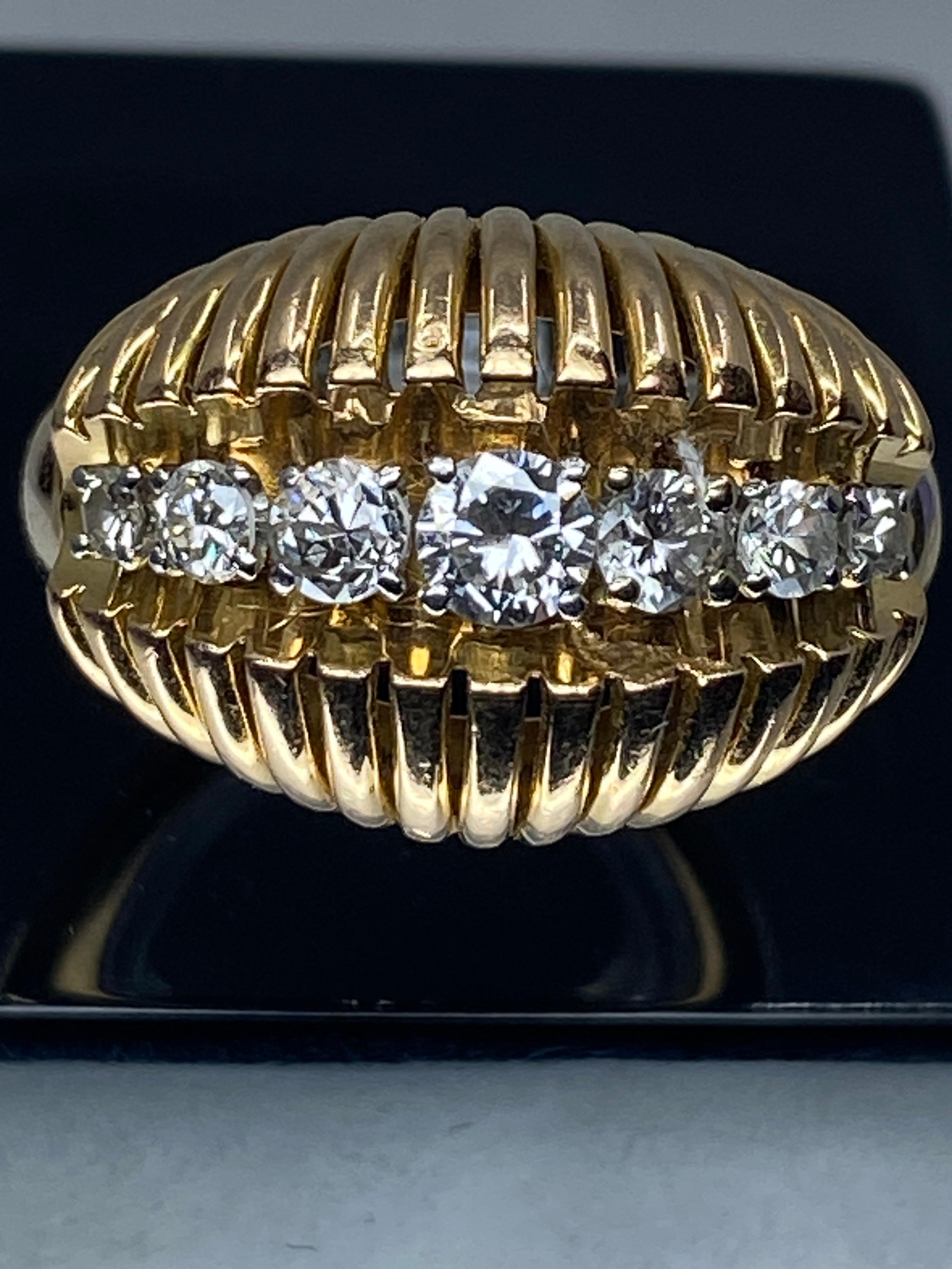 18k and Platinium Band Ring, Set with a Line of Diamonds, Around 1950 For Sale 2