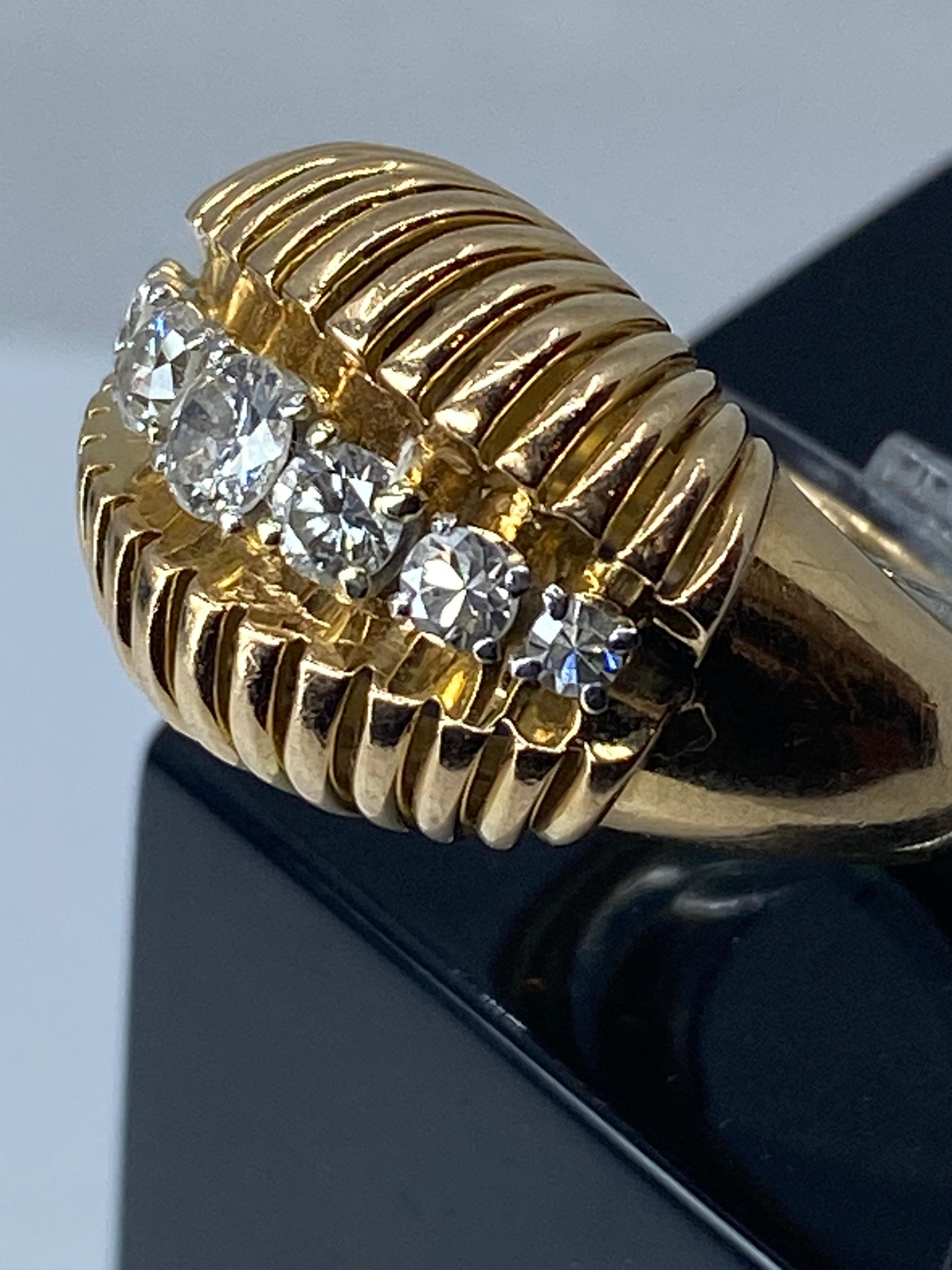 18k and Platinium Band Ring, Set with a Line of Diamonds, Around 1950 For Sale 3