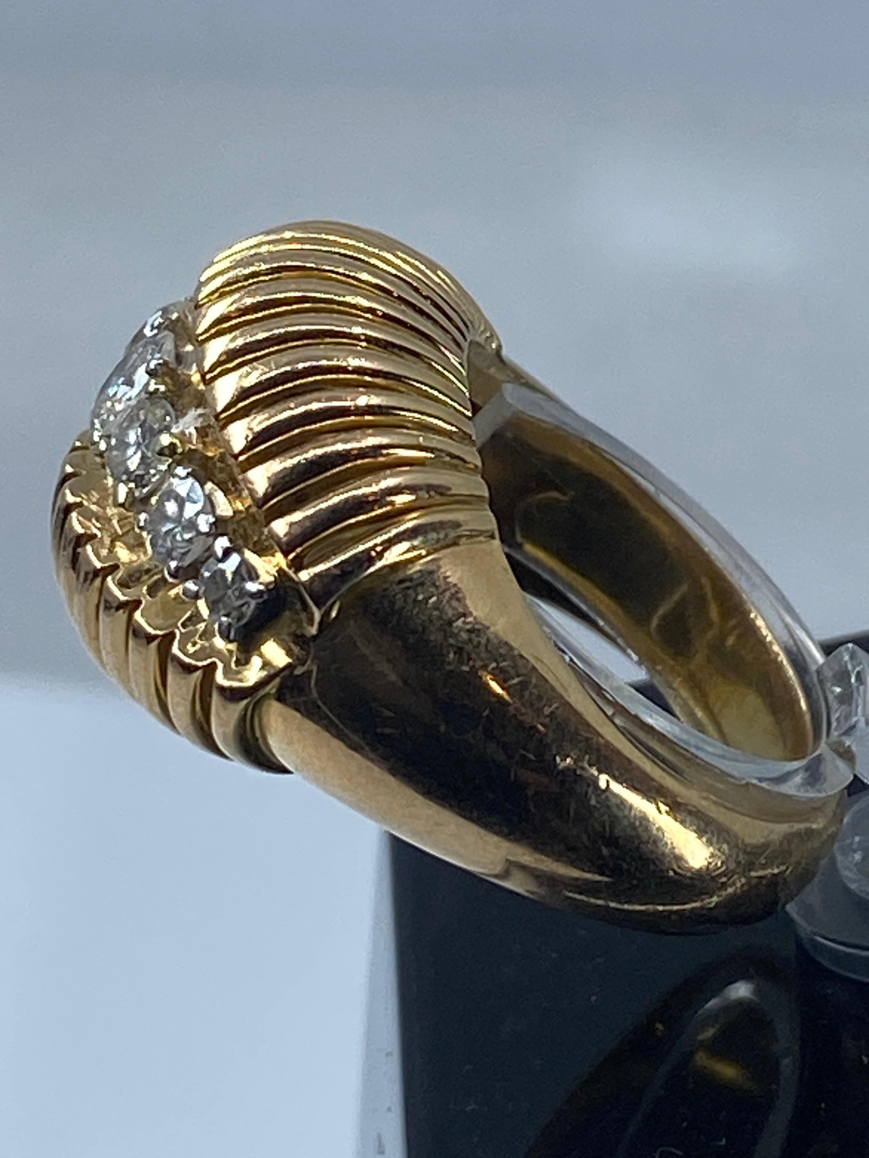 18k and Platinium Band Ring, Set with a Line of Diamonds, Around 1950 For Sale 4