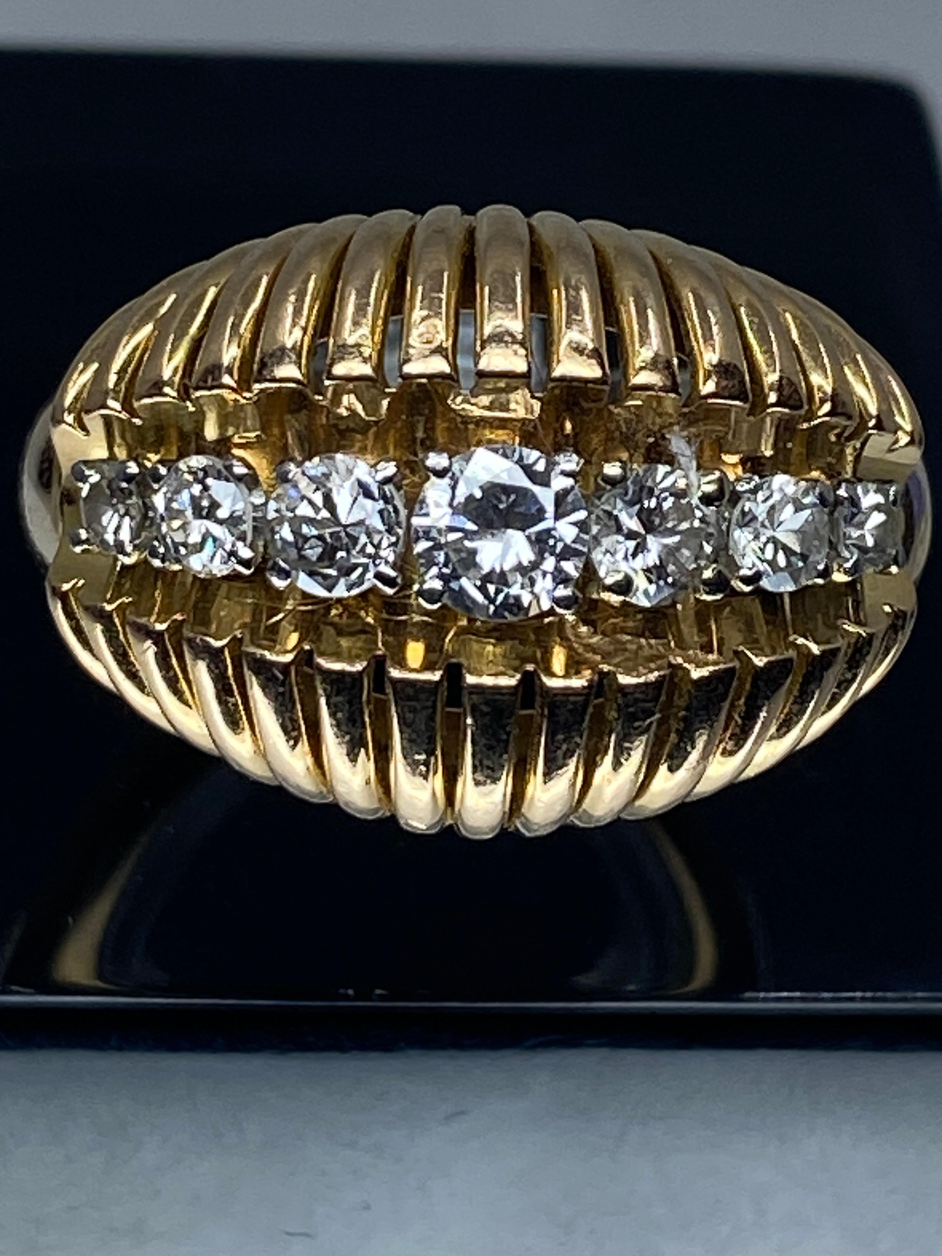 18k and Platinium Band Ring, Set with a Line of Diamonds, Around 1950 For Sale 5