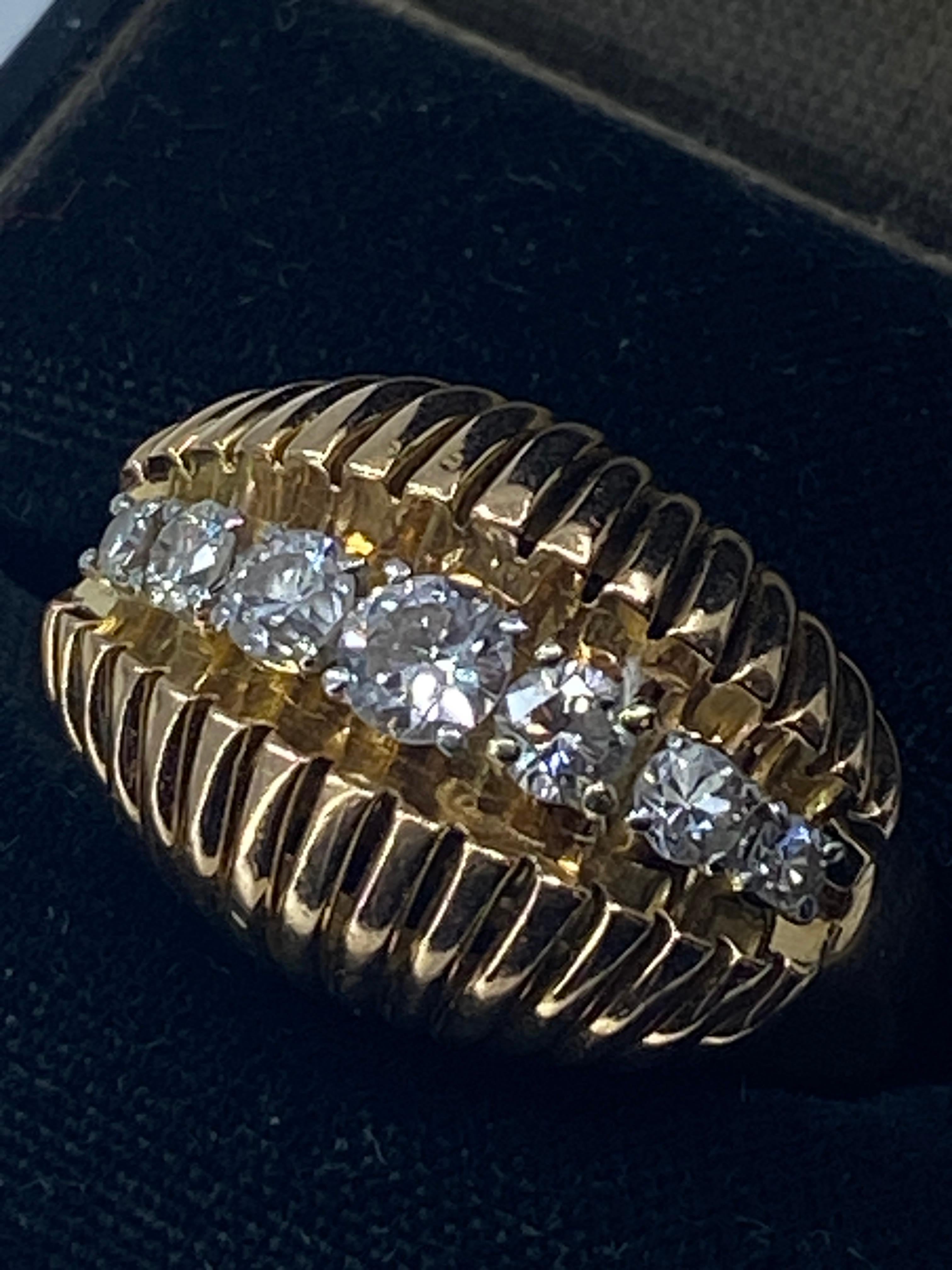 18k and Platinium Band Ring, Set with a Line of Diamonds, Around 1950 For Sale 6