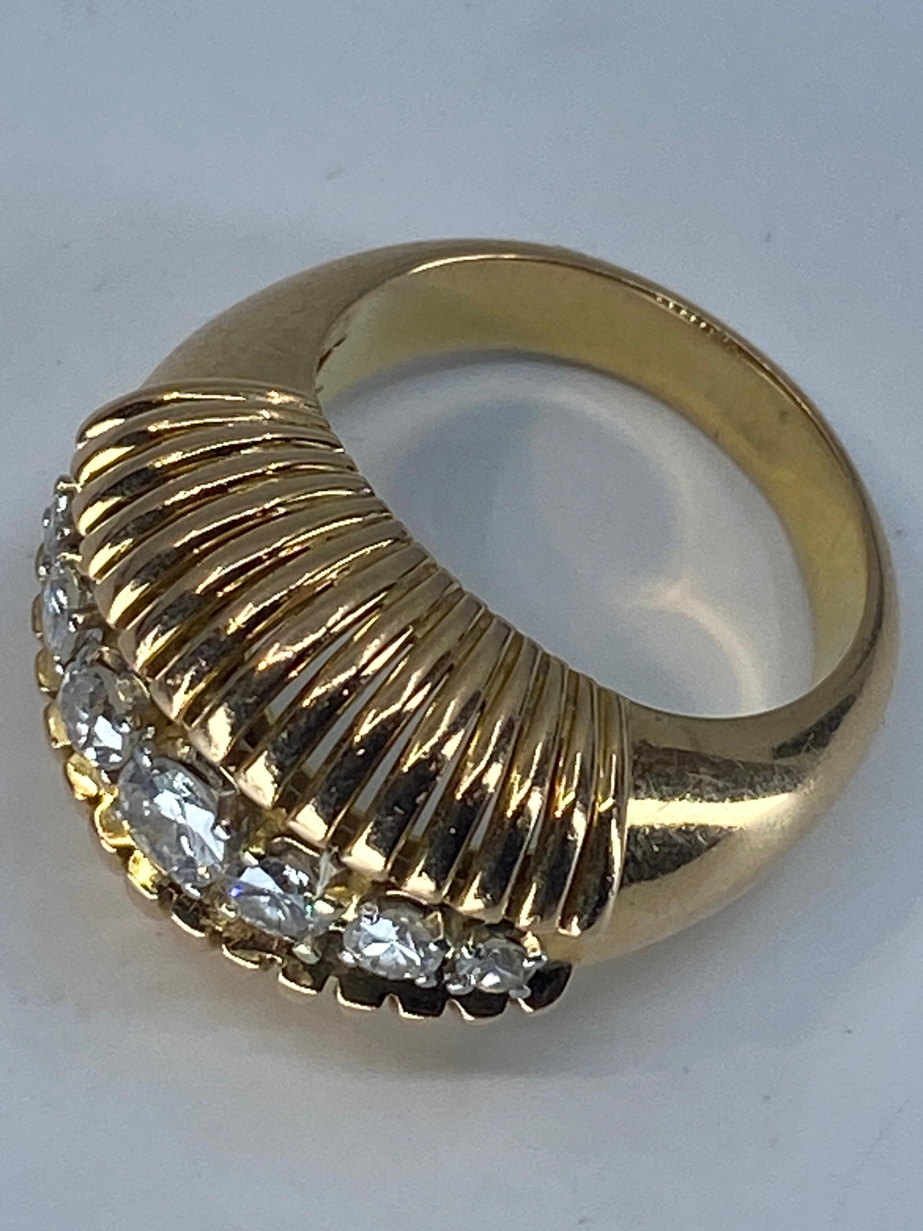 18k and Platinium Band Ring, Set with a Line of Diamonds, Around 1950 For Sale 7