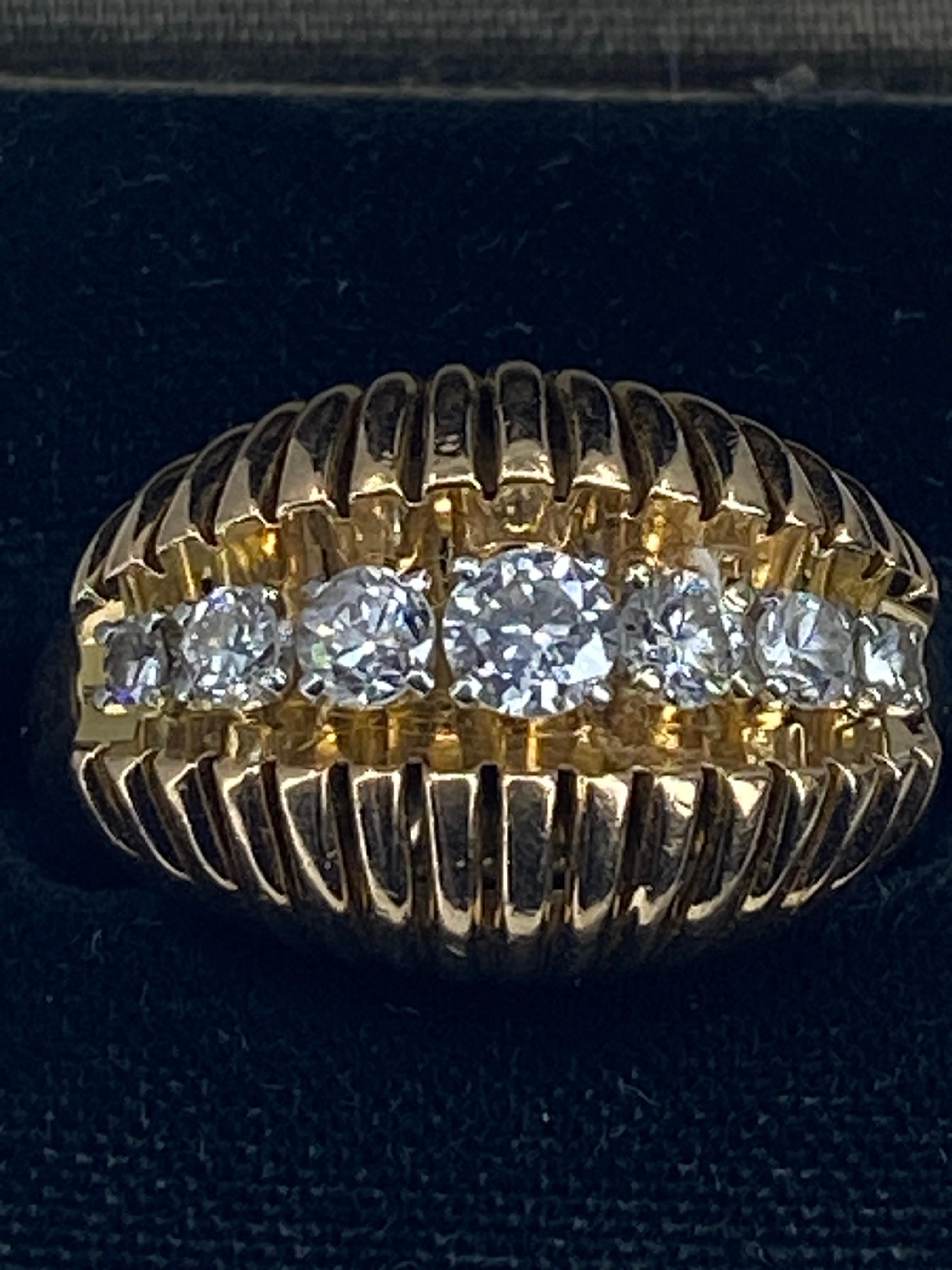 18k and Platinium Band Ring, Set with a Line of Diamonds, Around 1950 For Sale 8