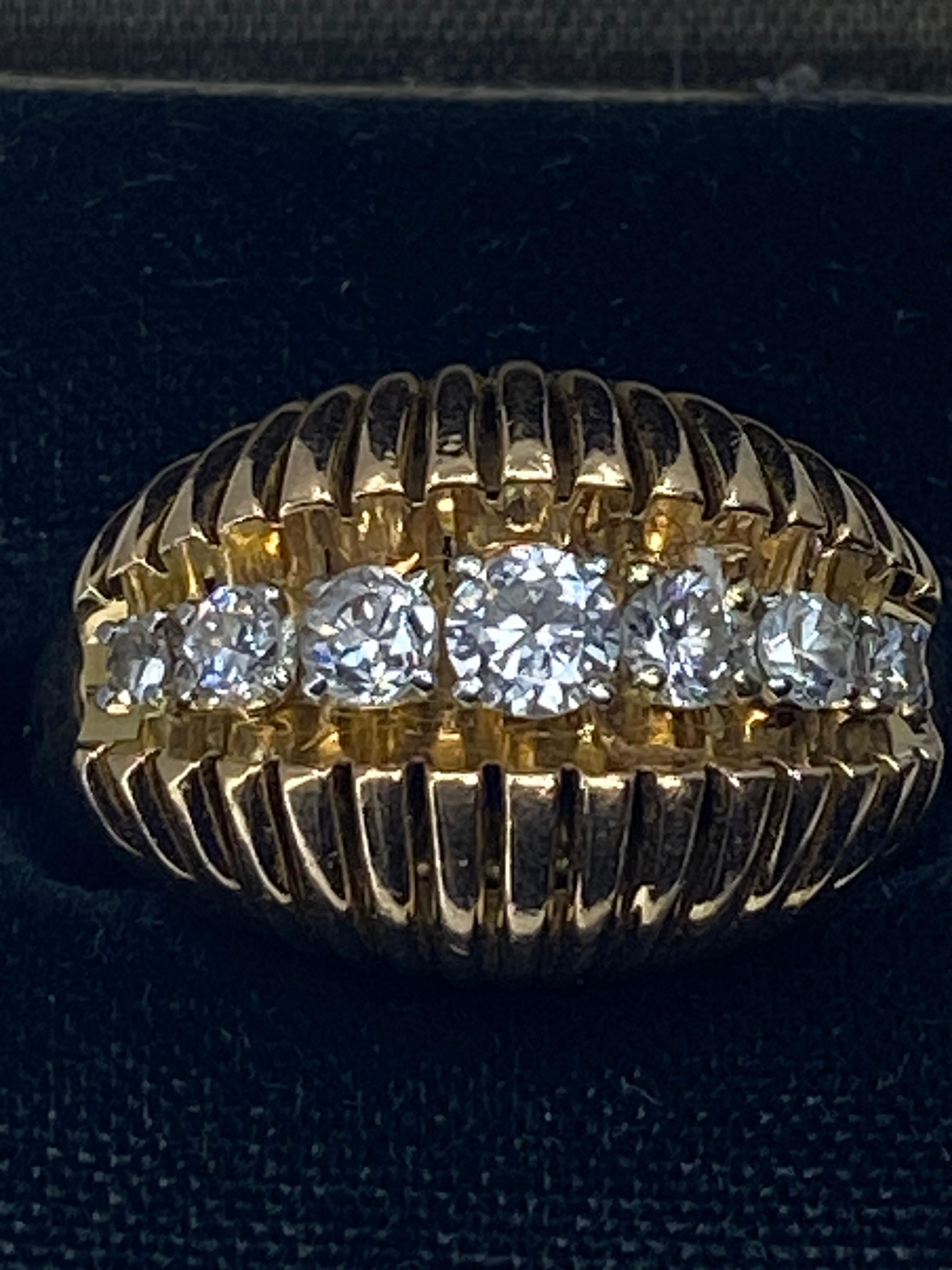 18k and Platinium Band Ring, Set with a Line of Diamonds, Around 1950 For Sale 9