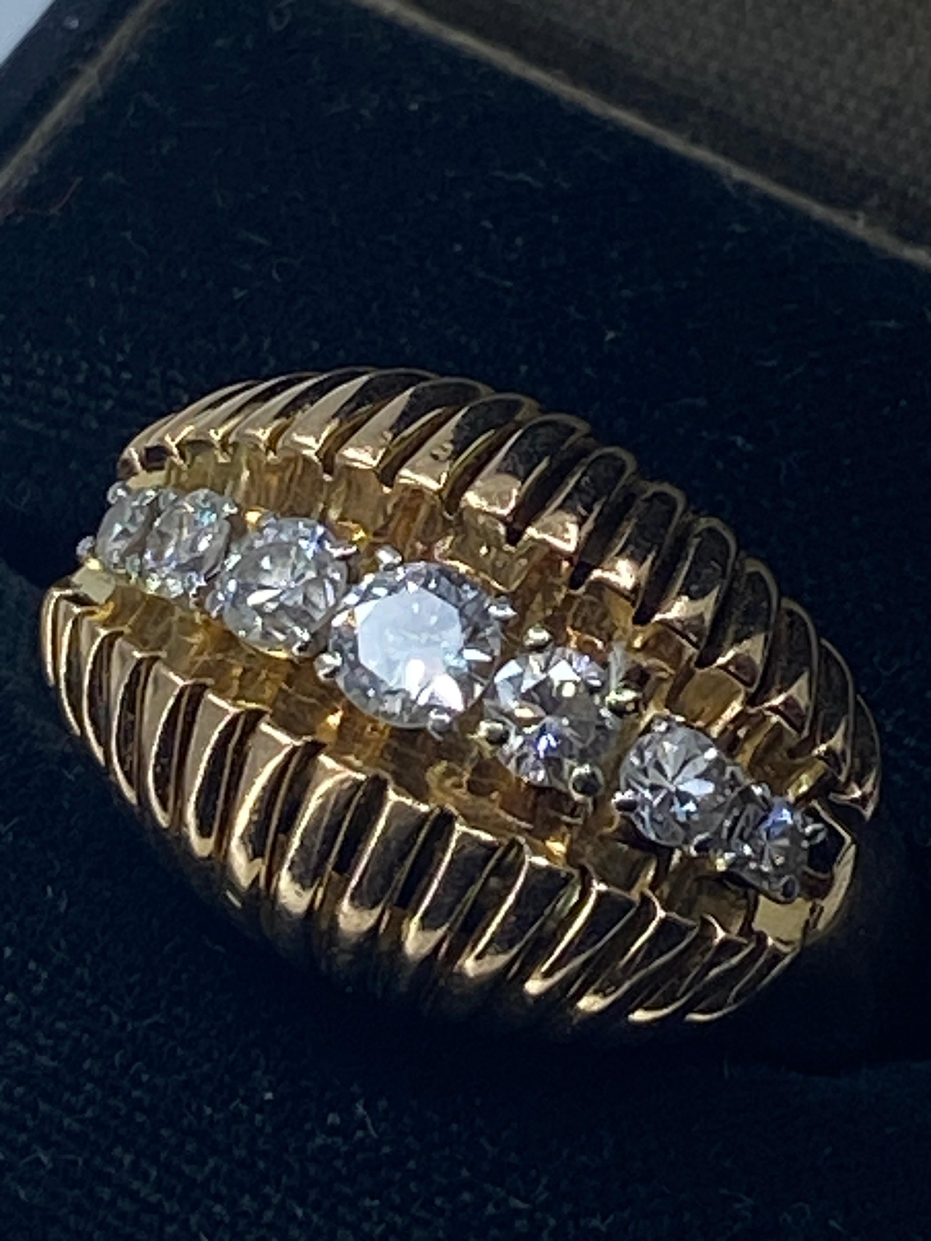 18k and Platinium Band Ring, Set with a Line of Diamonds, Around 1950 For Sale 10