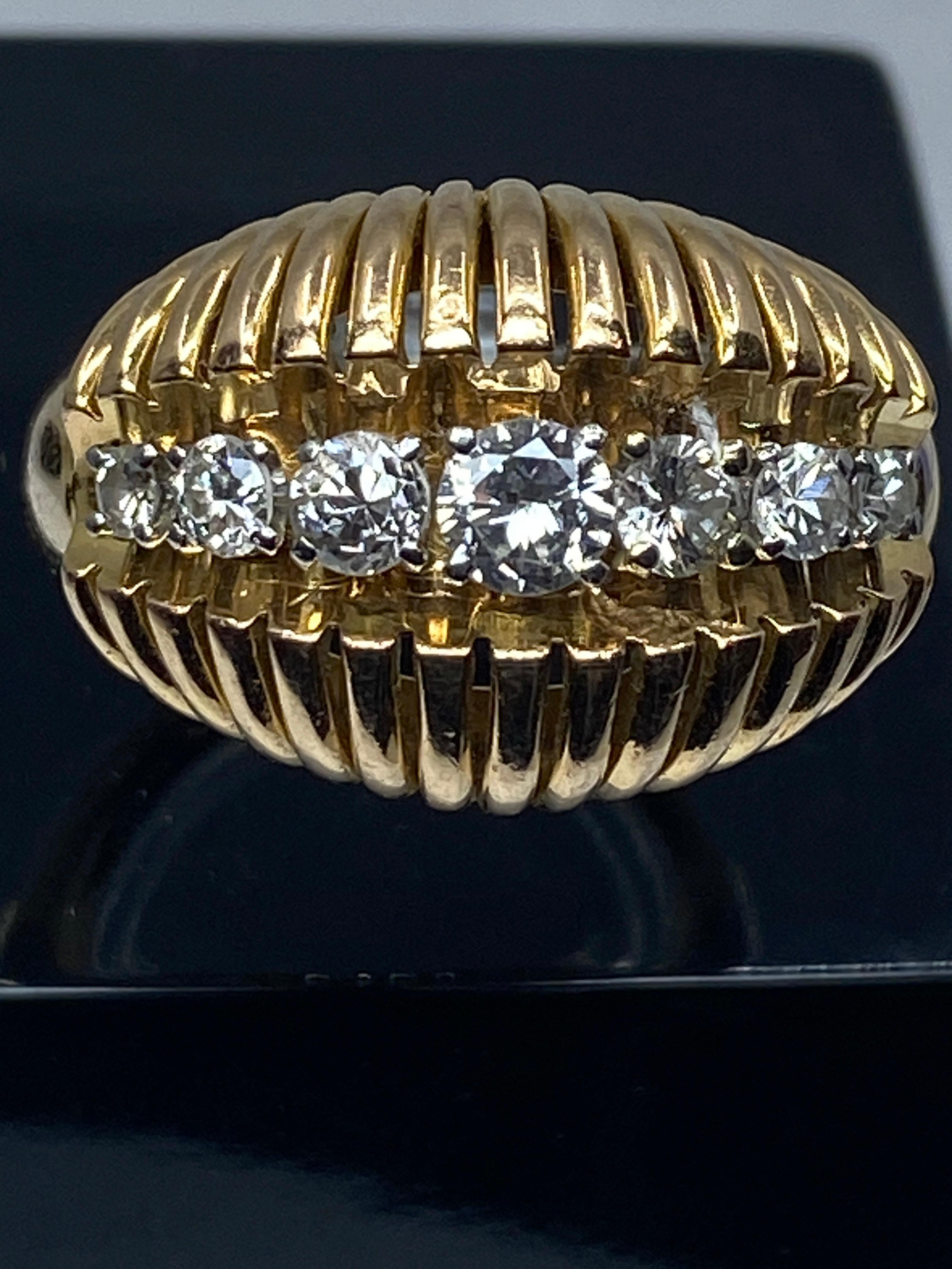 Brilliant Cut 18k and Platinium Band Ring, Set with a Line of Diamonds, Around 1950 For Sale