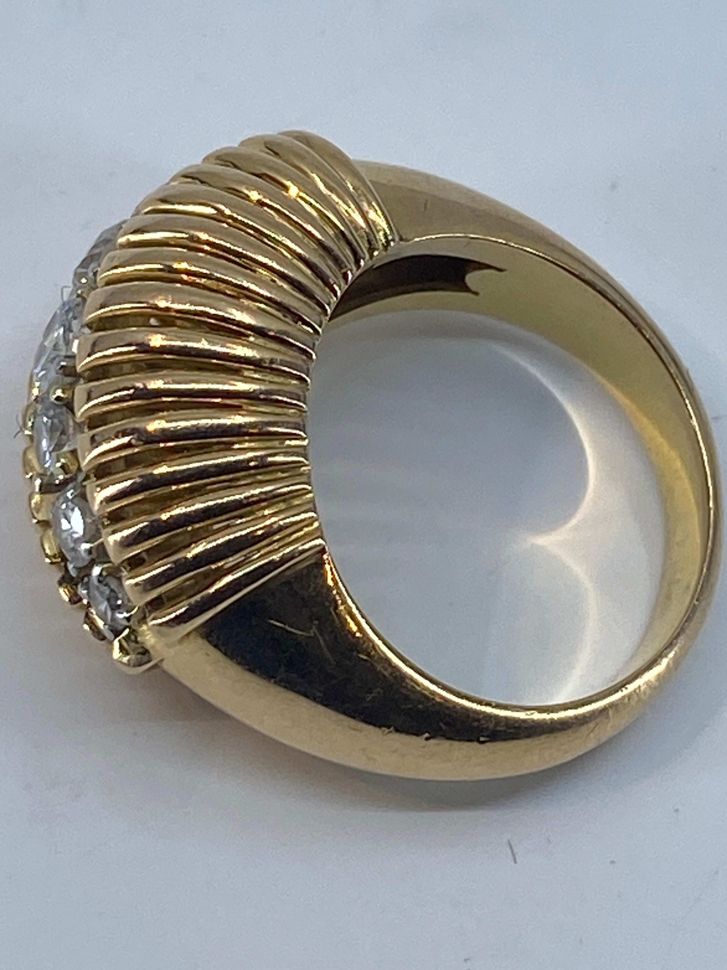 Women's or Men's 18k and Platinium Band Ring, Set with a Line of Diamonds, Around 1950 For Sale