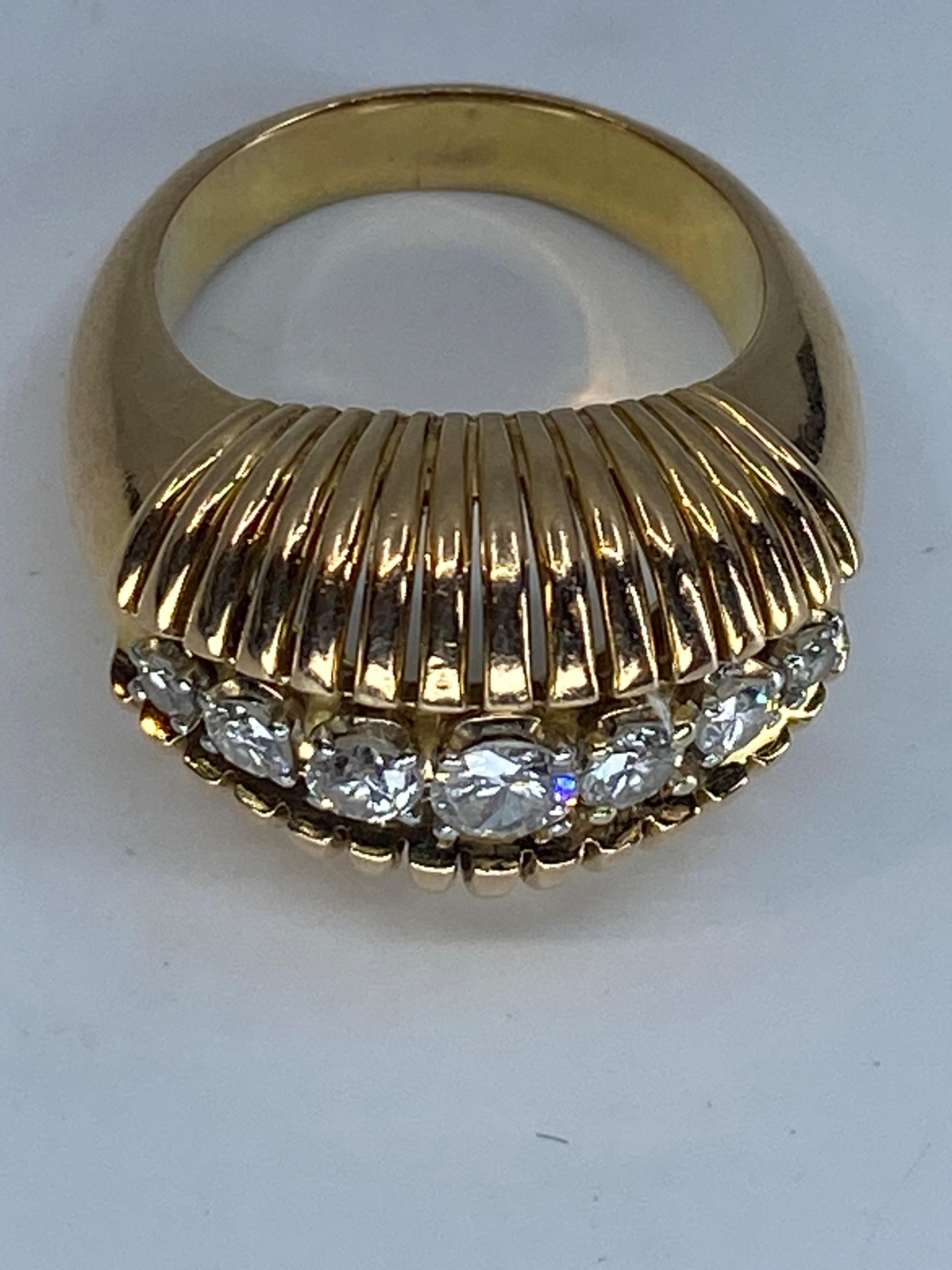 18k and Platinium Band Ring, Set with a Line of Diamonds, Around 1950 For Sale 1
