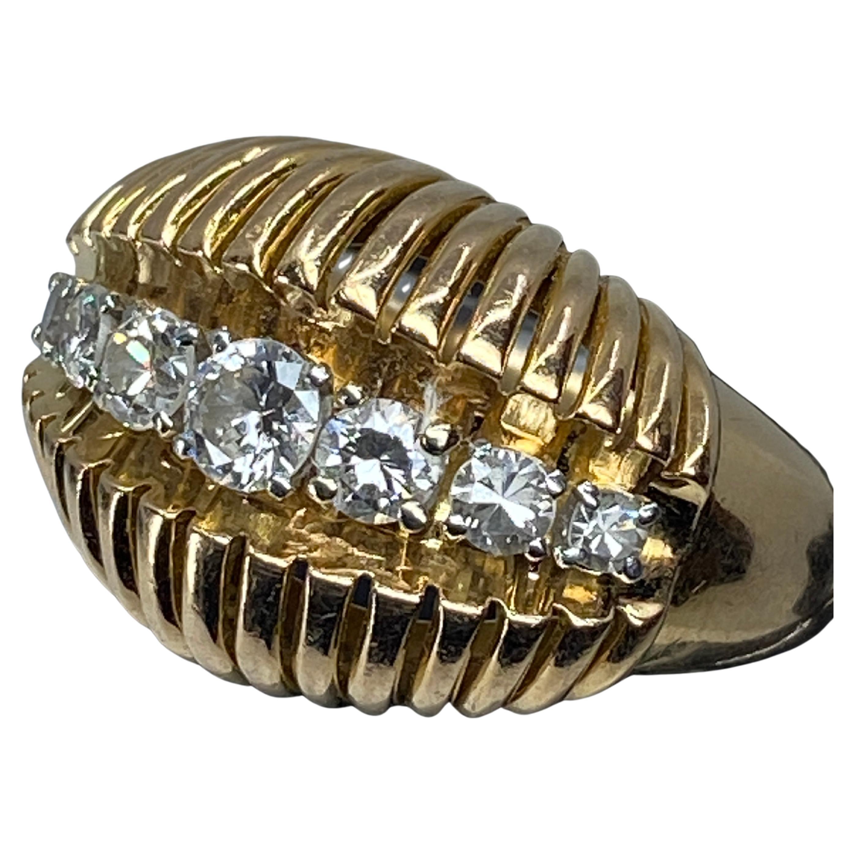 18k and Platinium Band Ring, Set with a Line of Diamonds, Around 1950 For Sale