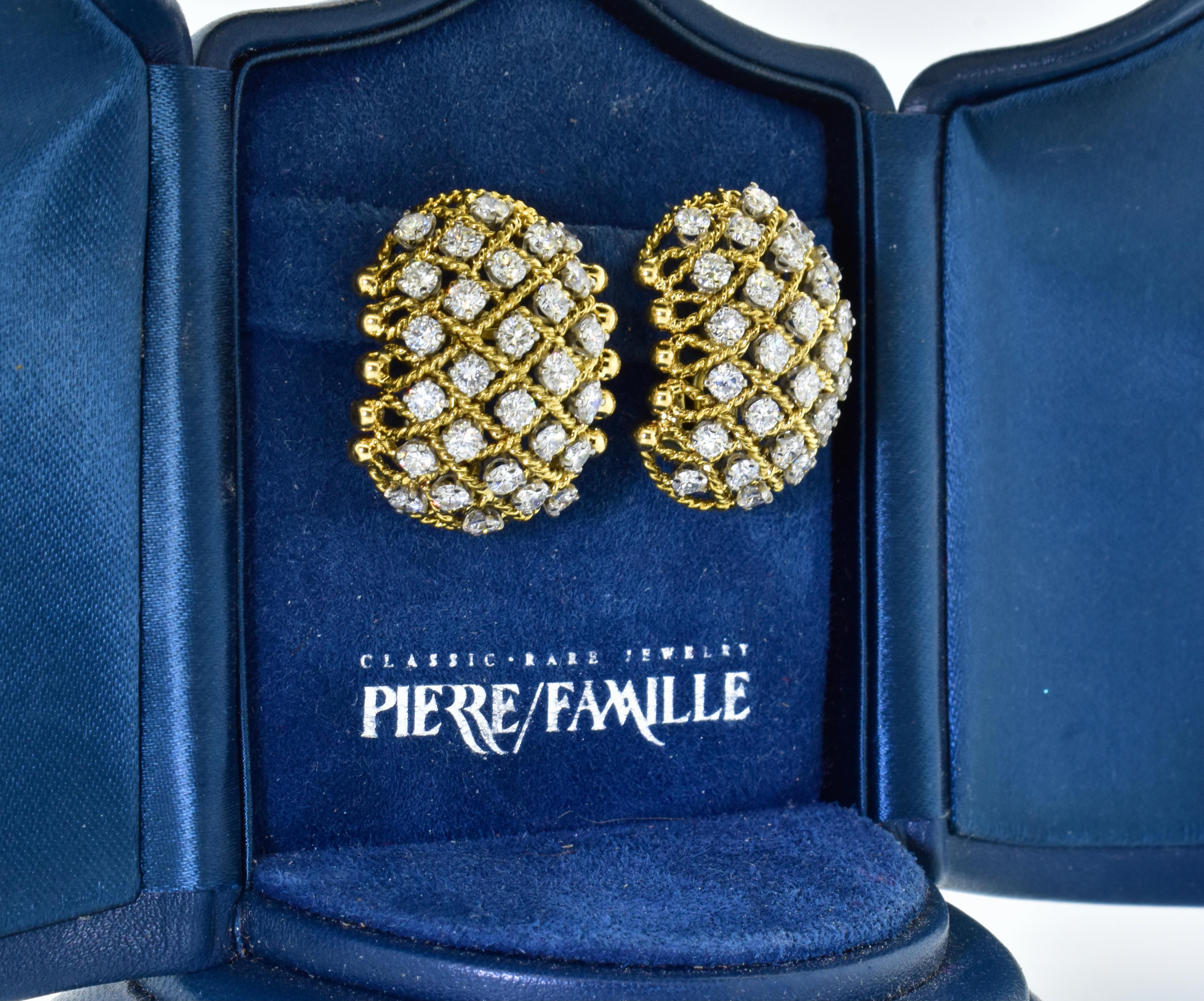 18K and Platinum and Diamond Earrings, c. 1970 In Excellent Condition In Aspen, CO