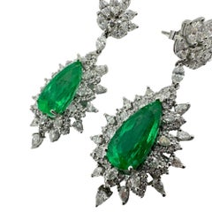 18k and Platinum Diamond and Emerald Earrings