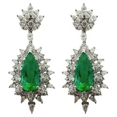 18k and Platinum Diamond and Emerald Earrings