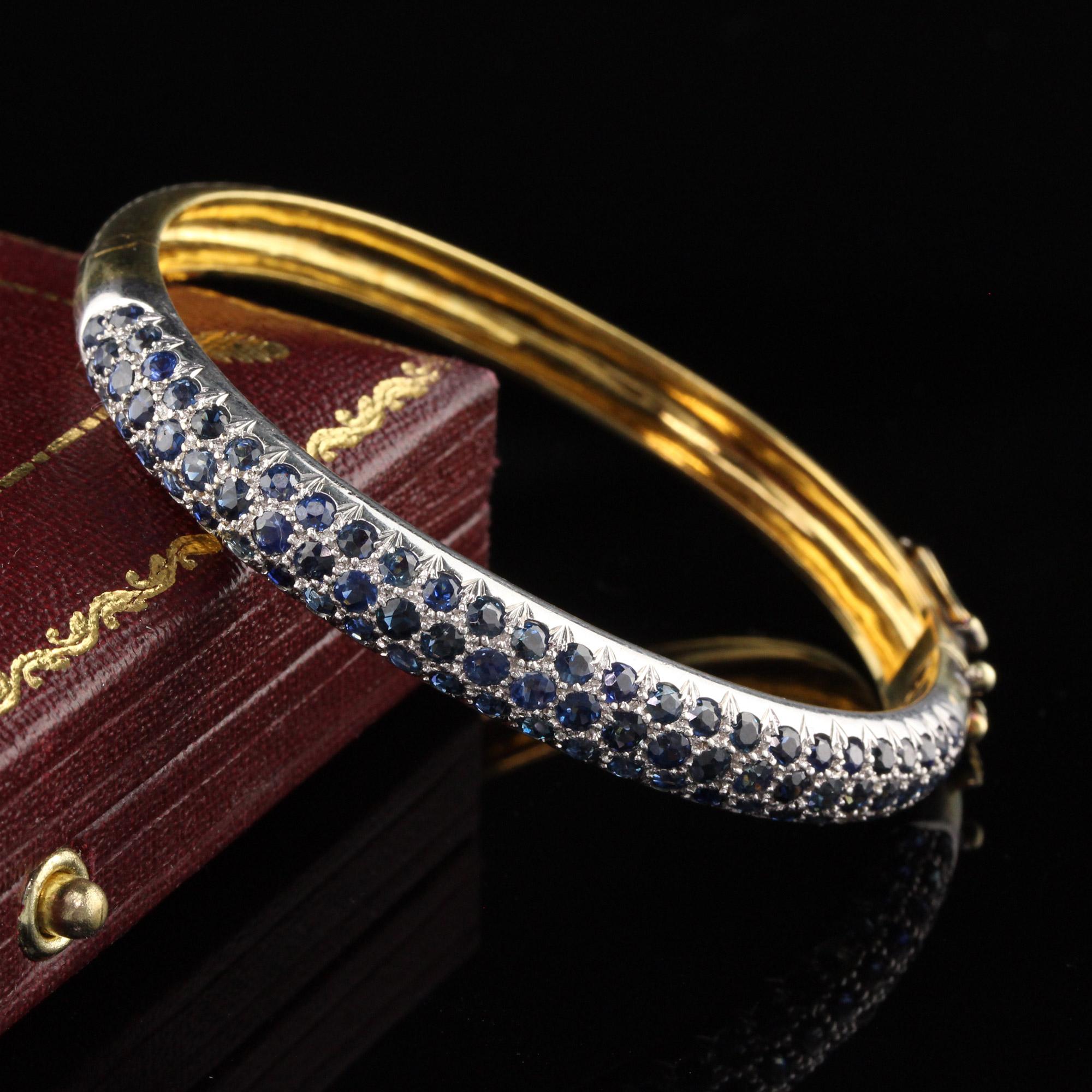 Stunning 18K Yellow Gold and Platinum Bangle

#B0018

Metal: Platinum & 18K Yellow Gold

Weight: 25.2

Sapphire Weight: Approximately 3 CTS

Measurements: 6 in from inside the bangle