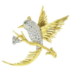 18K and Platinum, Diamond Pave Large Bird Vintage Brooch by McTeigue, c. 1965