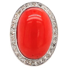 18K and Platinum Ox Blood Coral and Diamond Ring