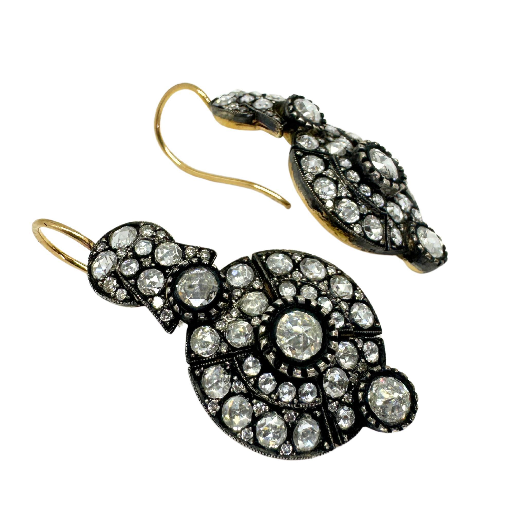Women's 18k and Silver Rose Cut Diamond Earrings For Sale