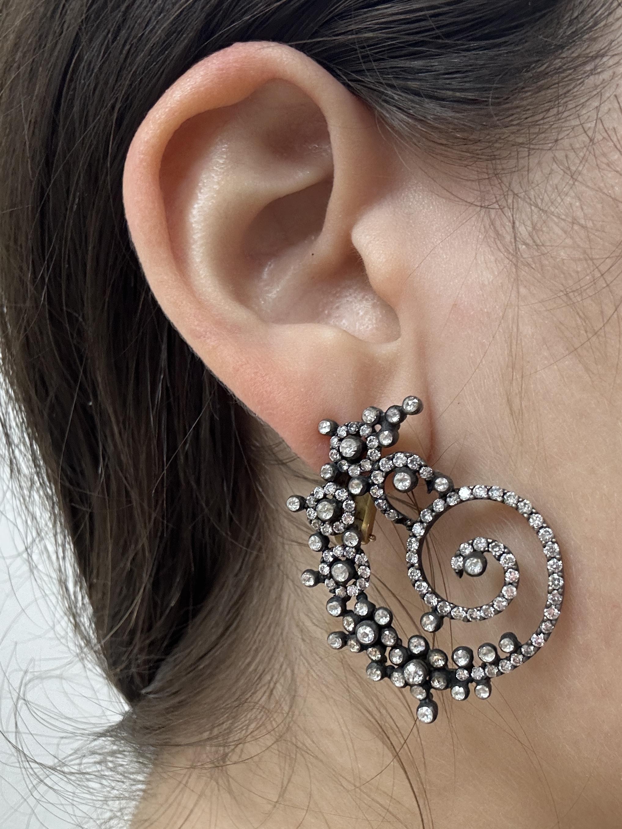 18k and Silver Rose Cut Diamond Earrings For Sale 1