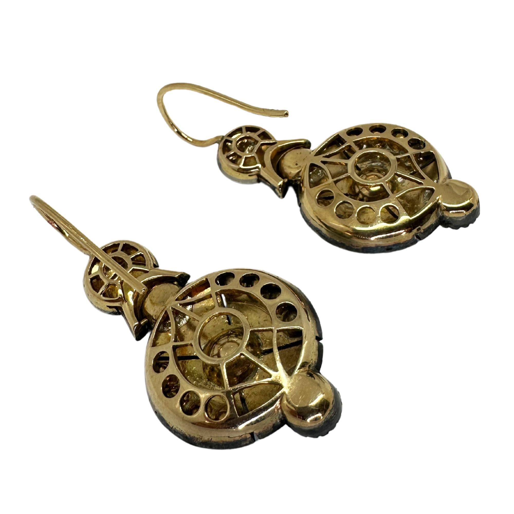 18k and Silver Rose Cut Diamond Earrings For Sale 1