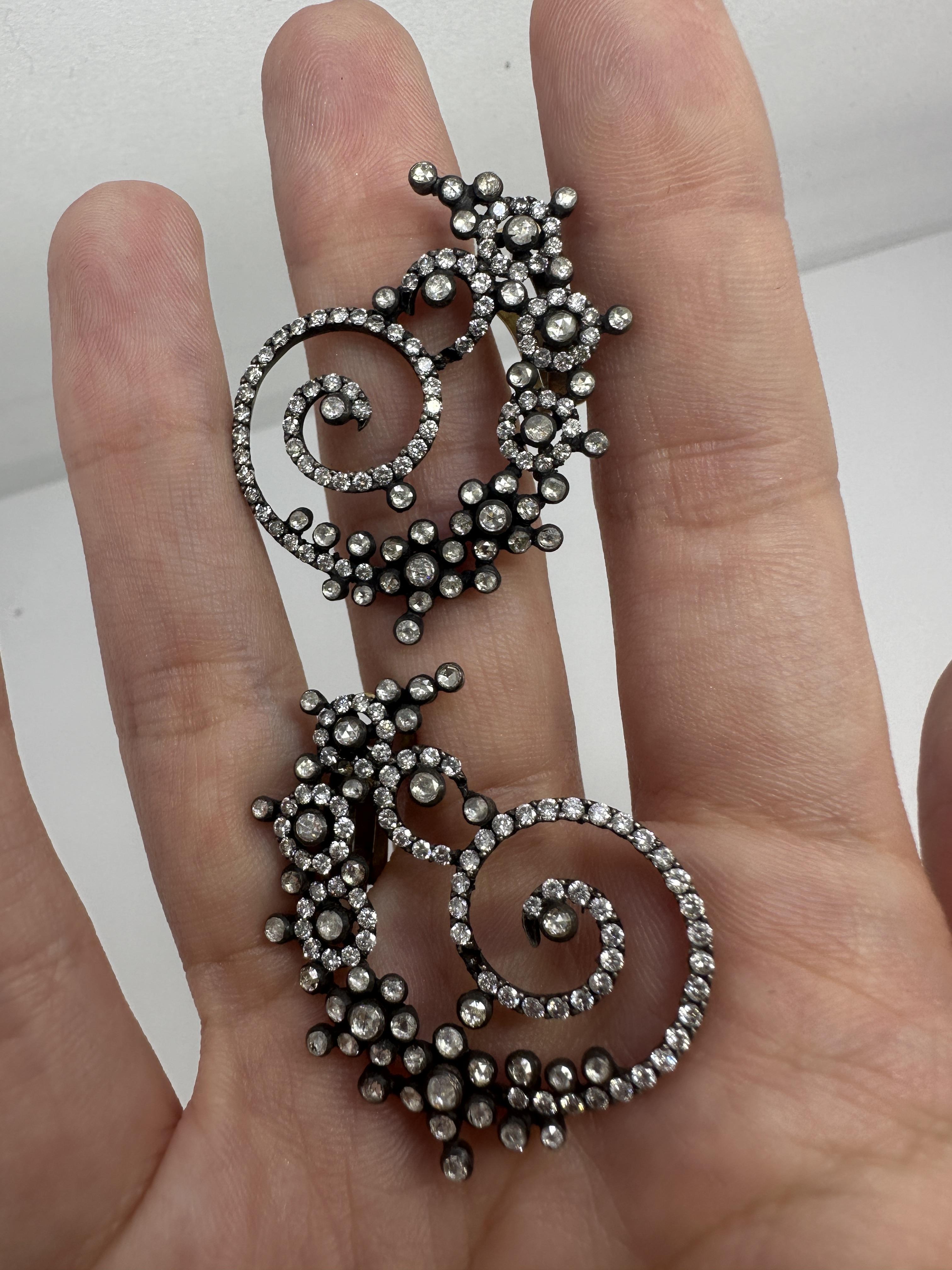 18k and Silver Rose Cut Diamond Earrings For Sale 2