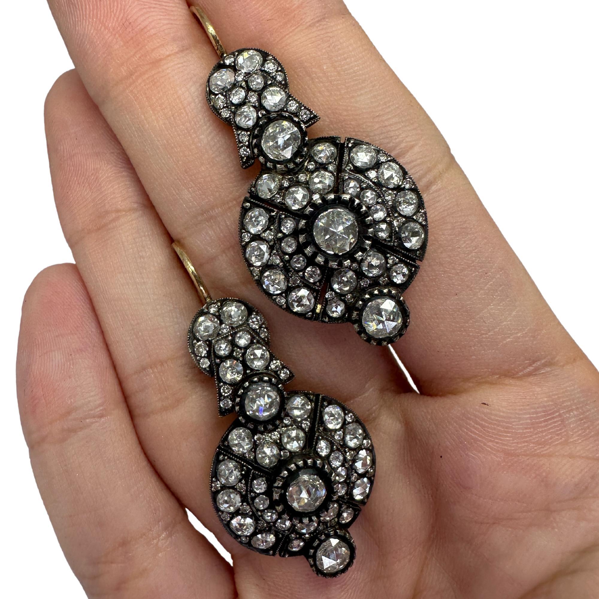 18k and Silver Rose Cut Diamond Earrings For Sale 2