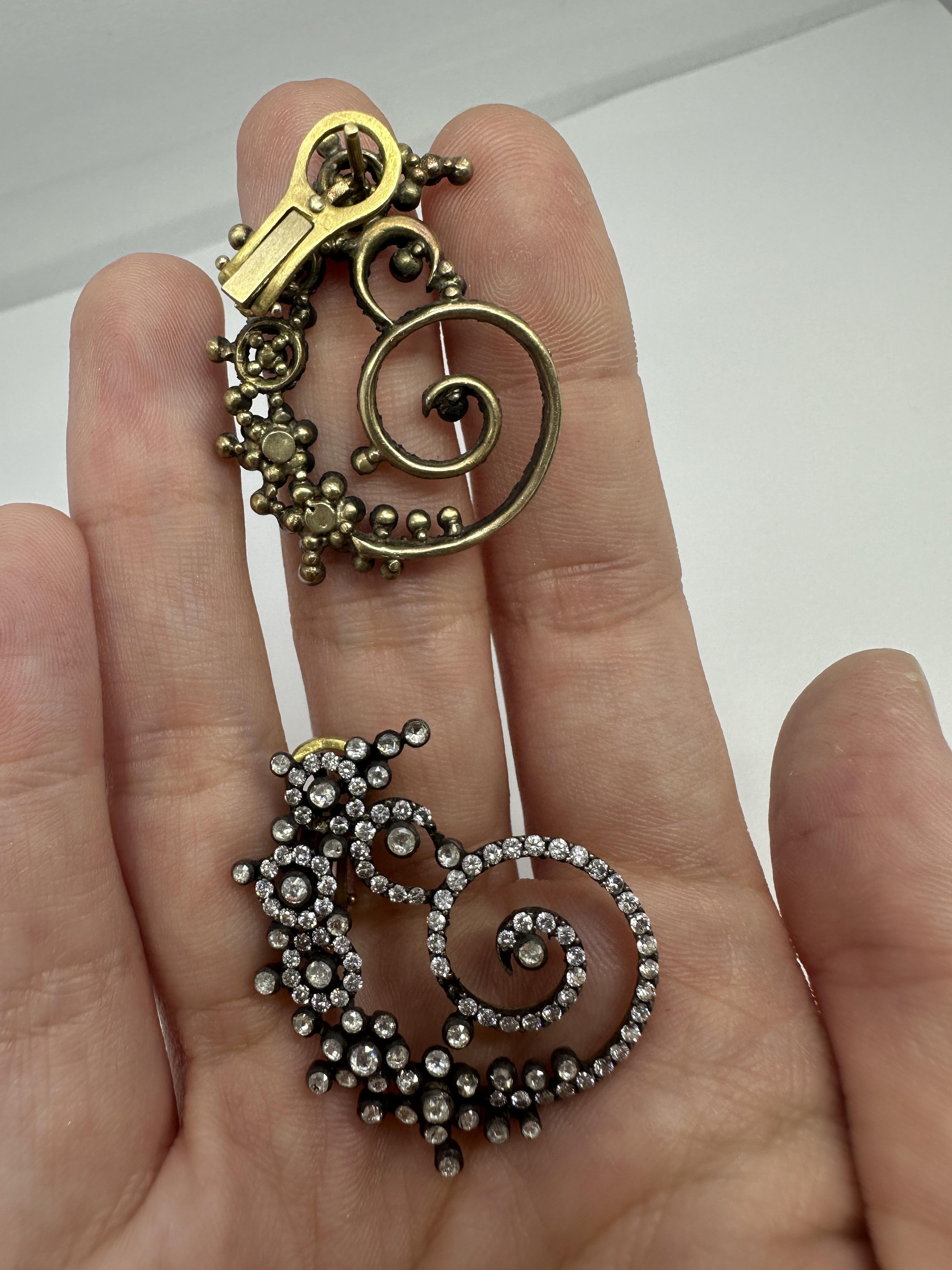 18k and Silver Rose Cut Diamond Earrings For Sale 3