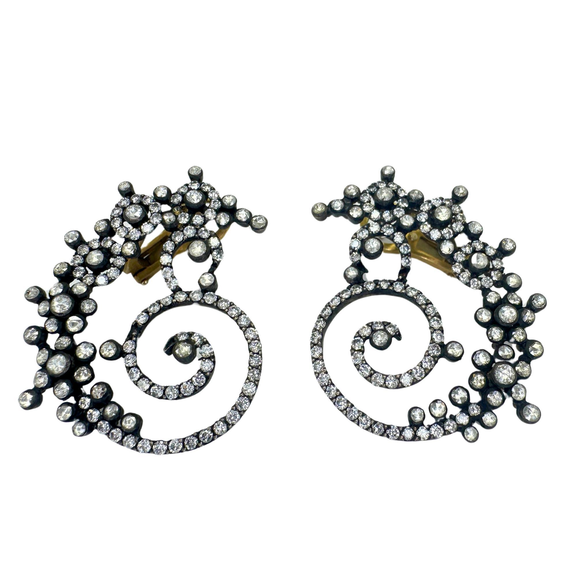 18k and Silver Rose Cut Diamond Earrings For Sale 4