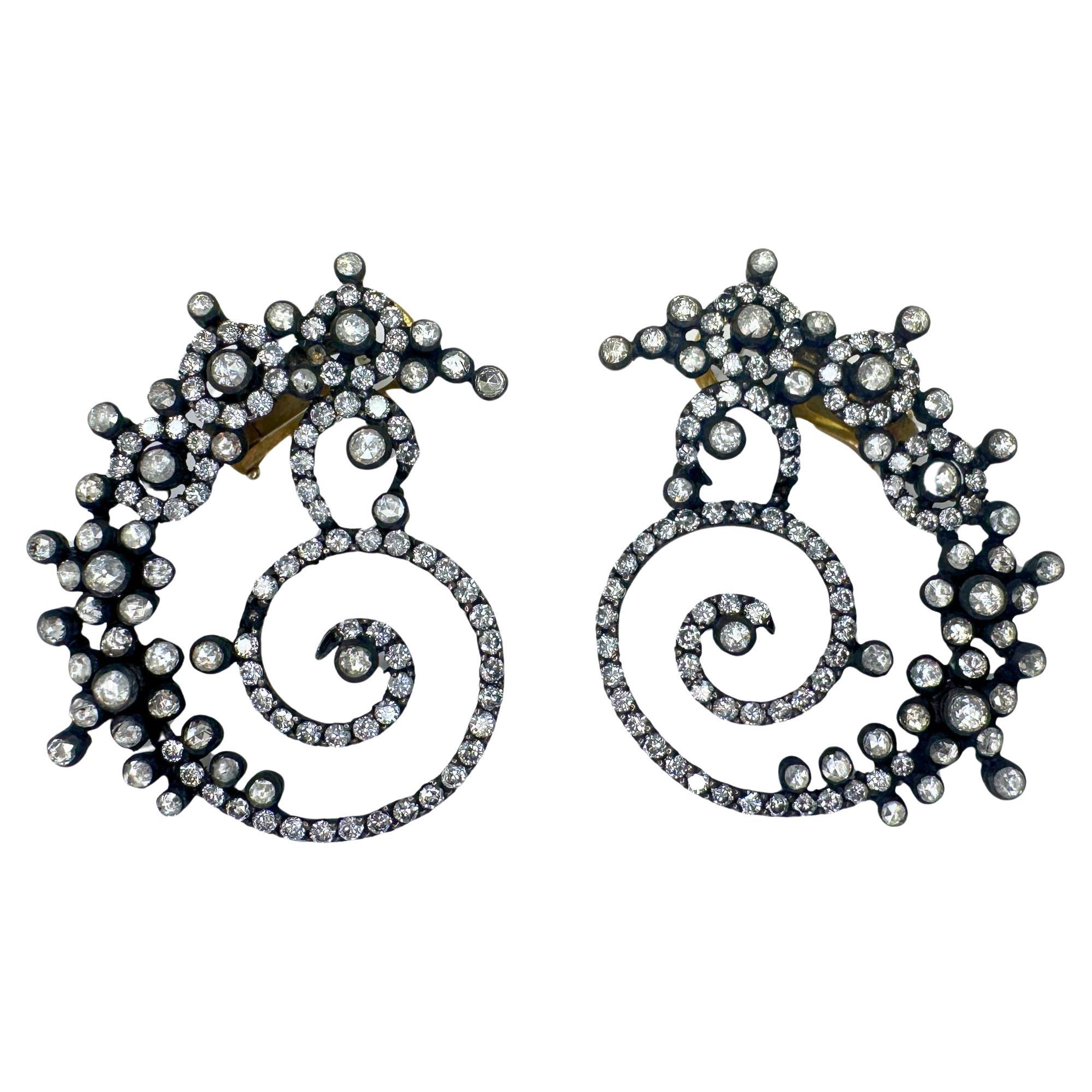 18k and Silver Rose Cut Diamond Earrings