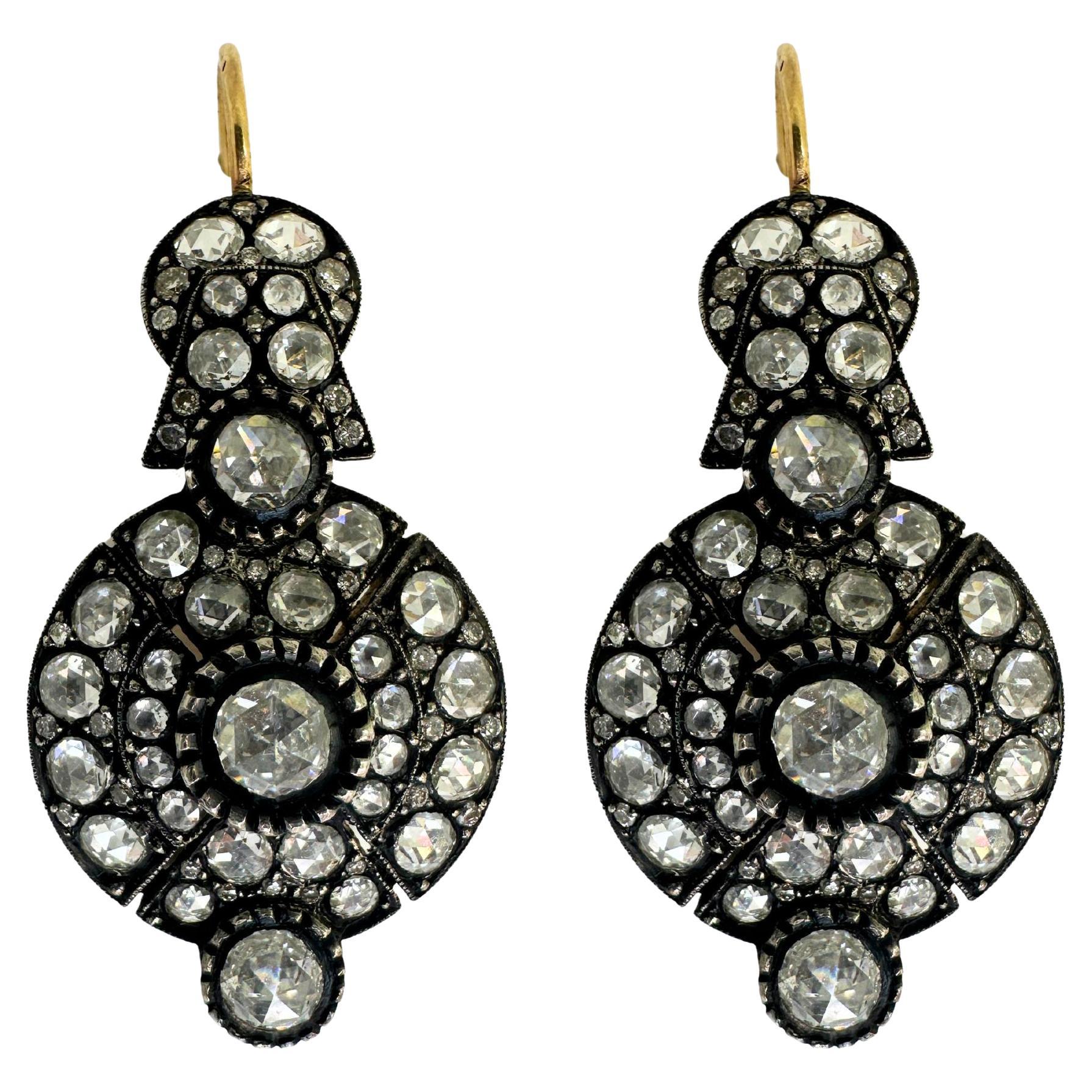 18k and Silver Rose Cut Diamond Earrings