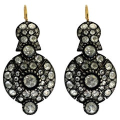 Pendientes de diamantes talla rosa de plata y 18 quilates
