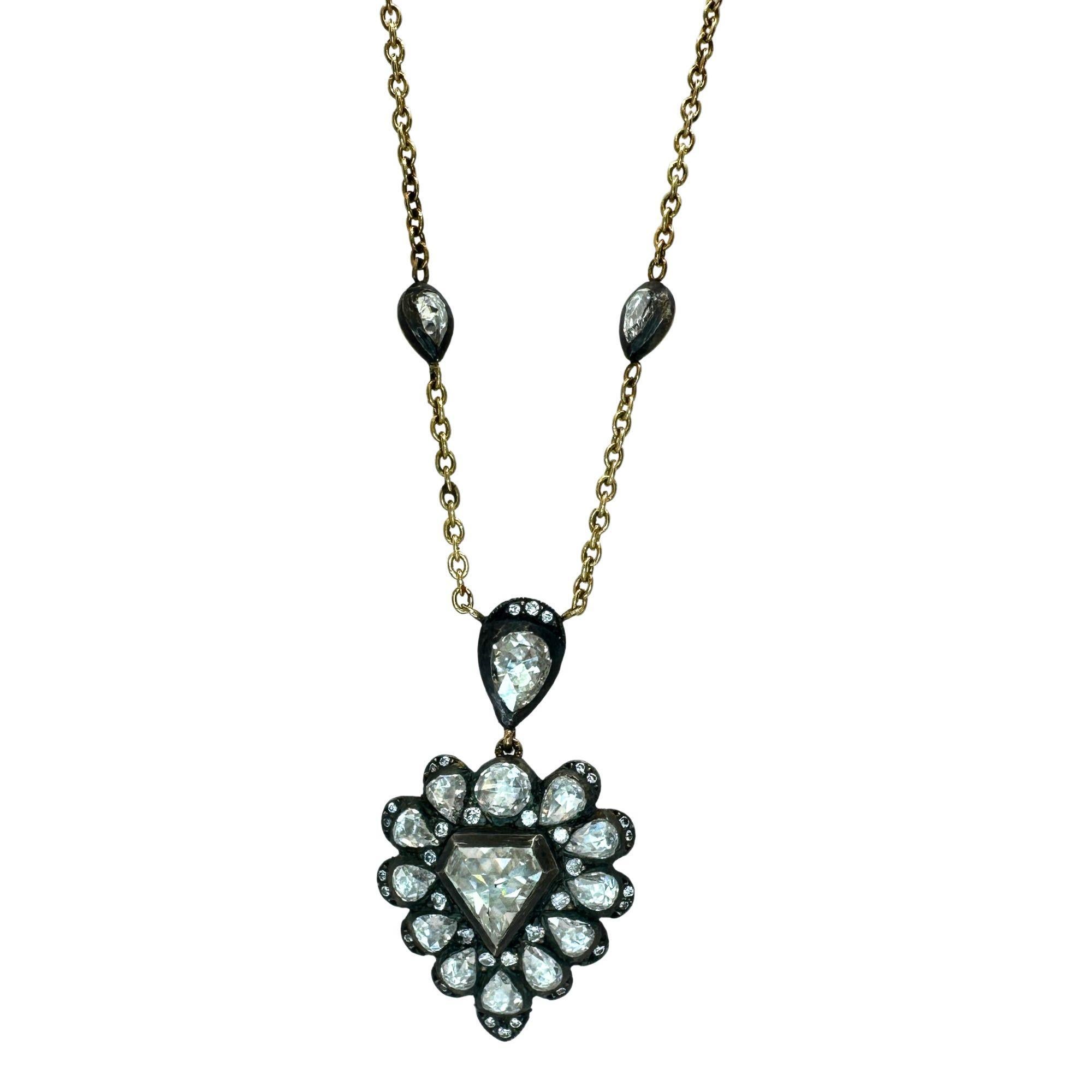 Women's 18k and Silver Top Rose Cut Diamond Necklace