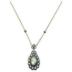 18k and Silver Top Rose Cut Diamond Necklace