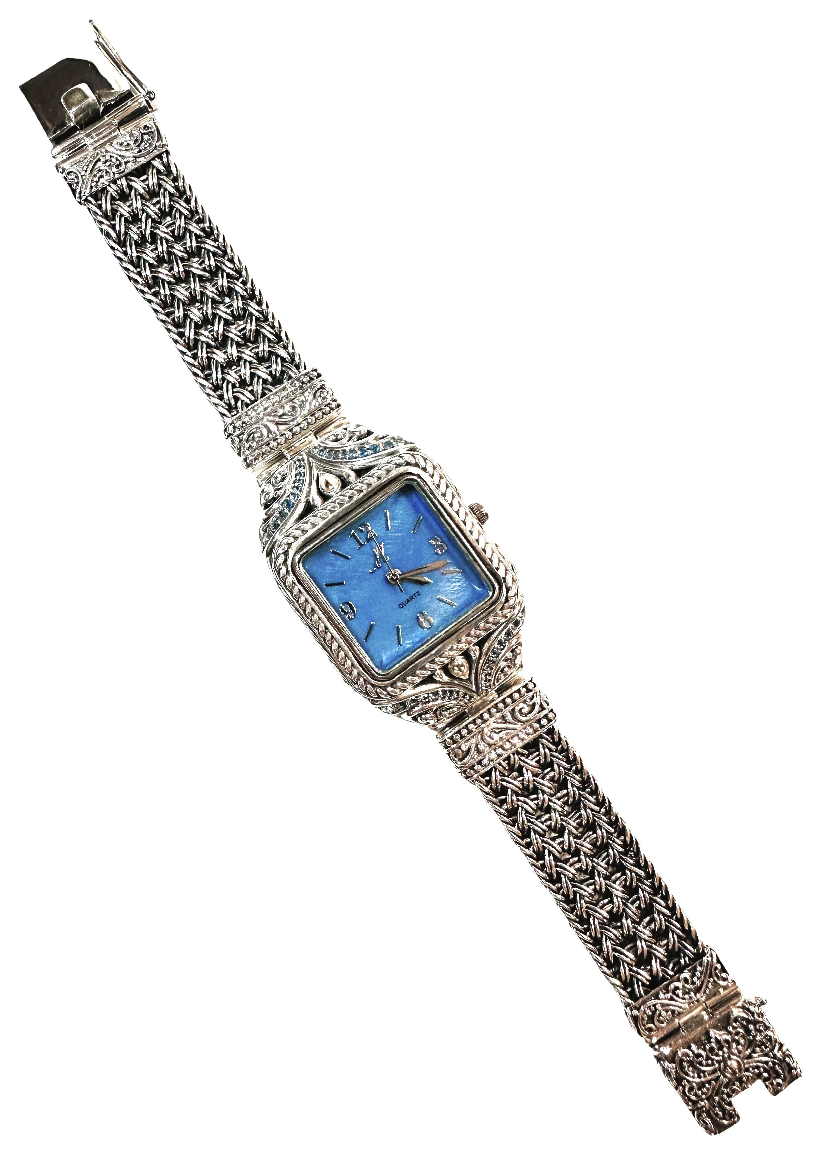 Art Deco 18k and Sterling Silver Topaz MOP Robert Manse of Bali Quartz Watch