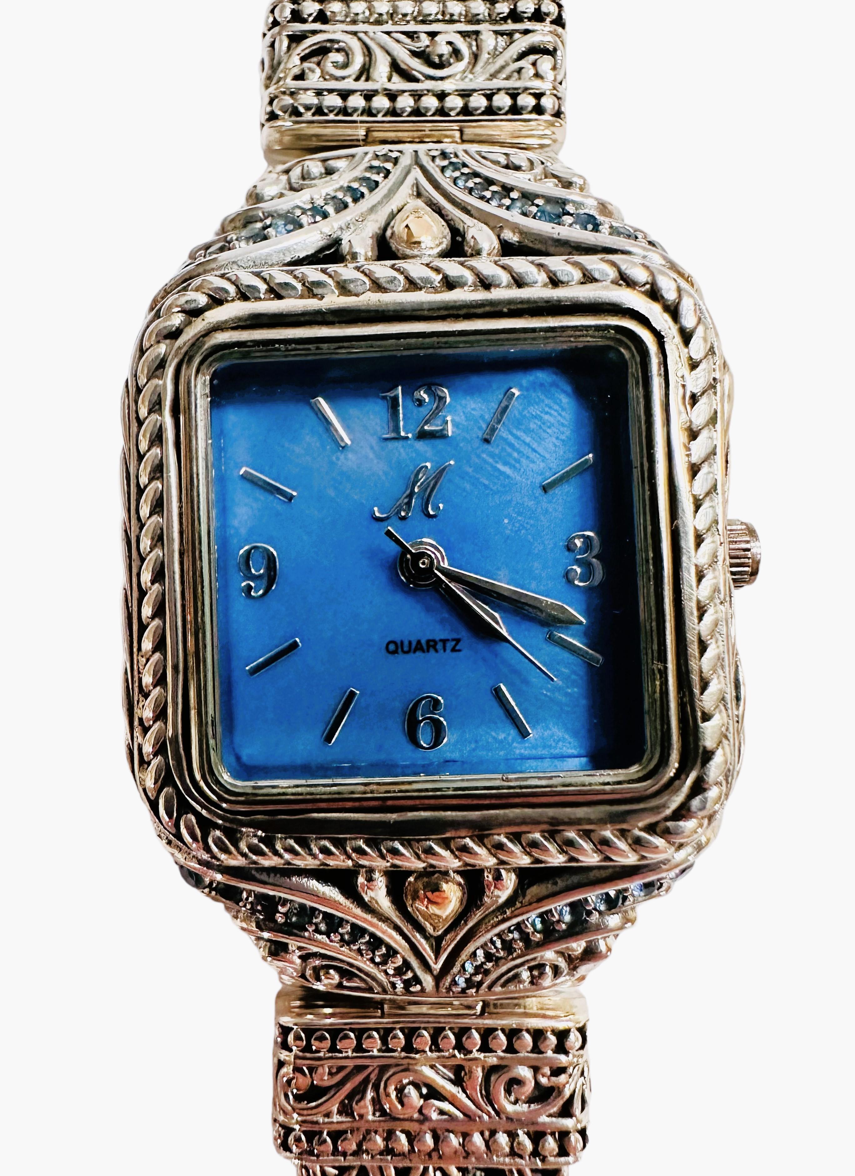 Round Cut 18k and Sterling Silver Topaz MOP Robert Manse of Bali Quartz Watch