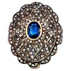 18K Antique 1.80 Carat Diamond 1.30 Carat Blue Sapphire Ring