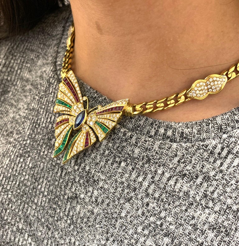 18 Karat Antique Blue Sapphire, Emerald, Ruby, and Diamond ...