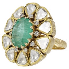 18K antique Emerald diamond polki indian ring